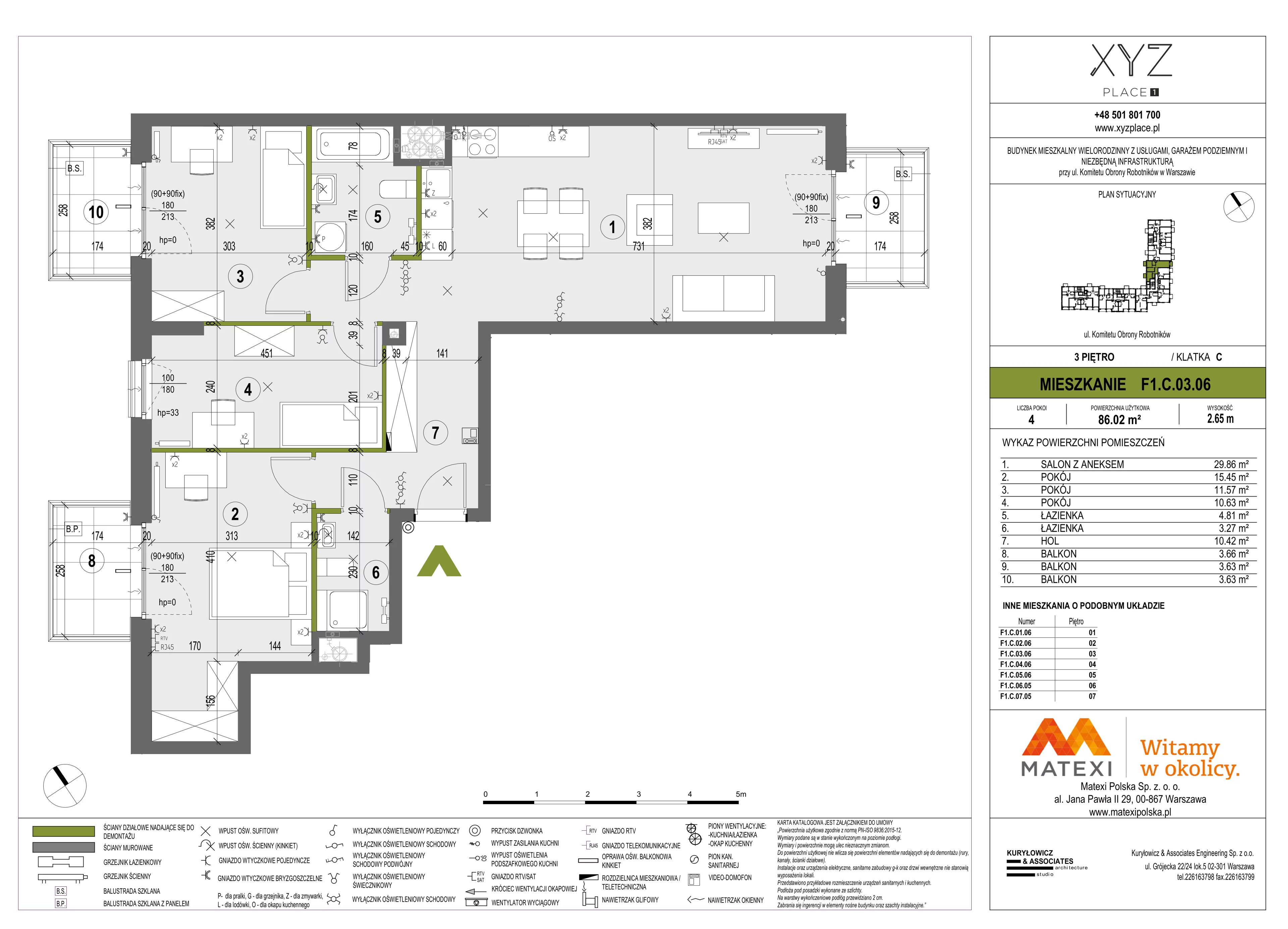 Mieszkanie 86,02 m², piętro 3, oferta nr 30/XY-F1.C.03.06, XYZ Place, Warszawa, Włochy, Okęcie, ul. Komitetu Obrony Robotników 32