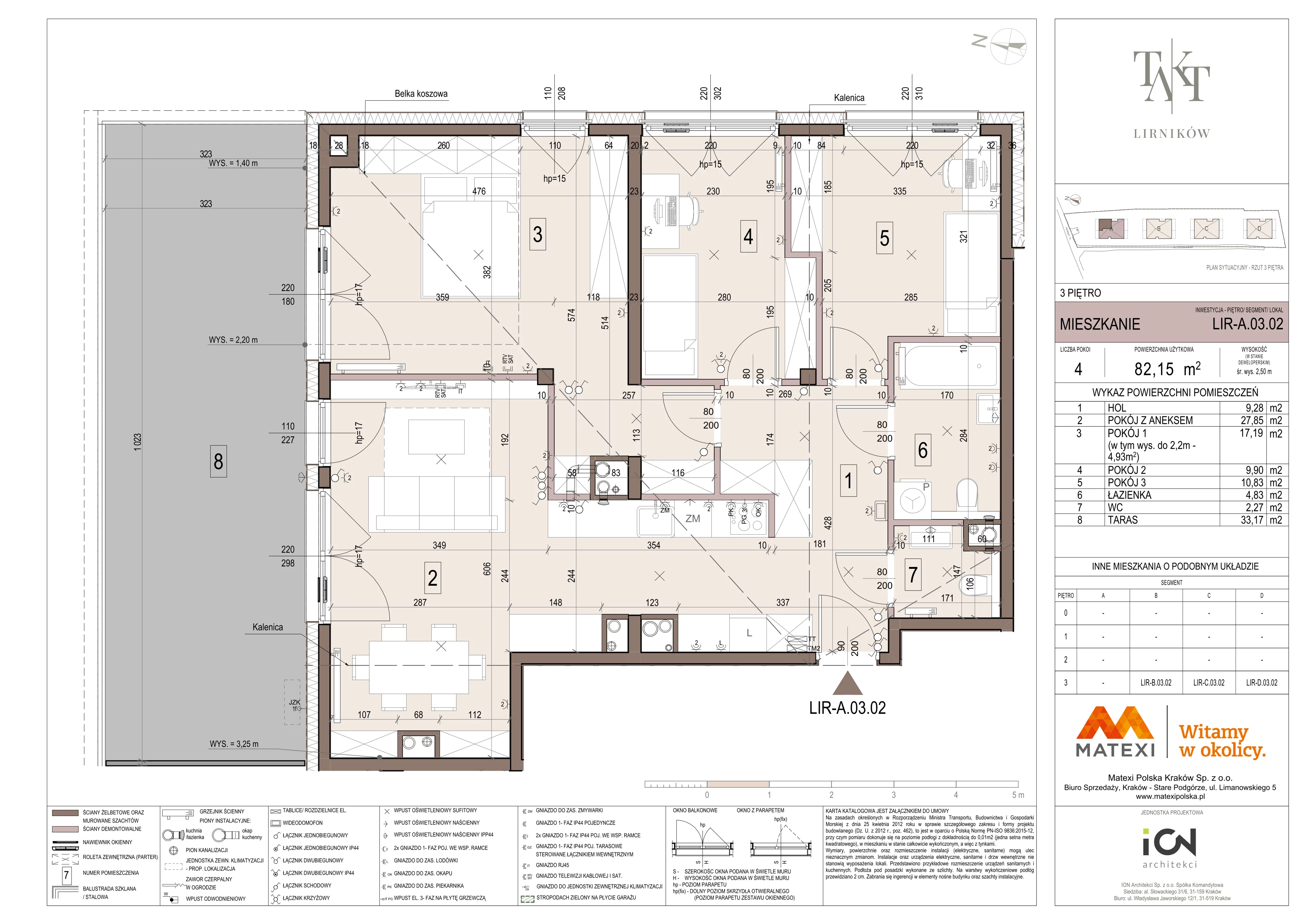 4 pokoje, mieszkanie 82,15 m², piętro 3, oferta nr 7/LIR-A.03.02, Takt Lirników, Kraków, Podgórze Duchackie, Wola Duchacka, ul. Lirników