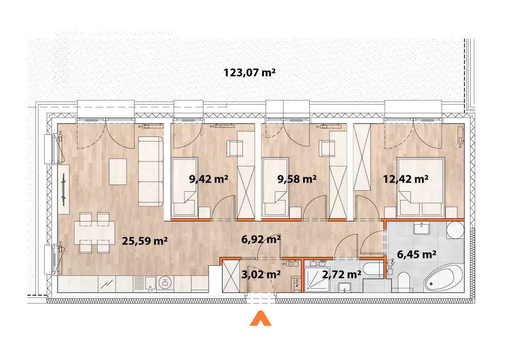 Mieszkanie 75,82 m², parter, oferta nr 43/POR-B.00.01, Apartamenty Portowa, Kraków, Podgórze, Zabłocie, ul. Portowa 43