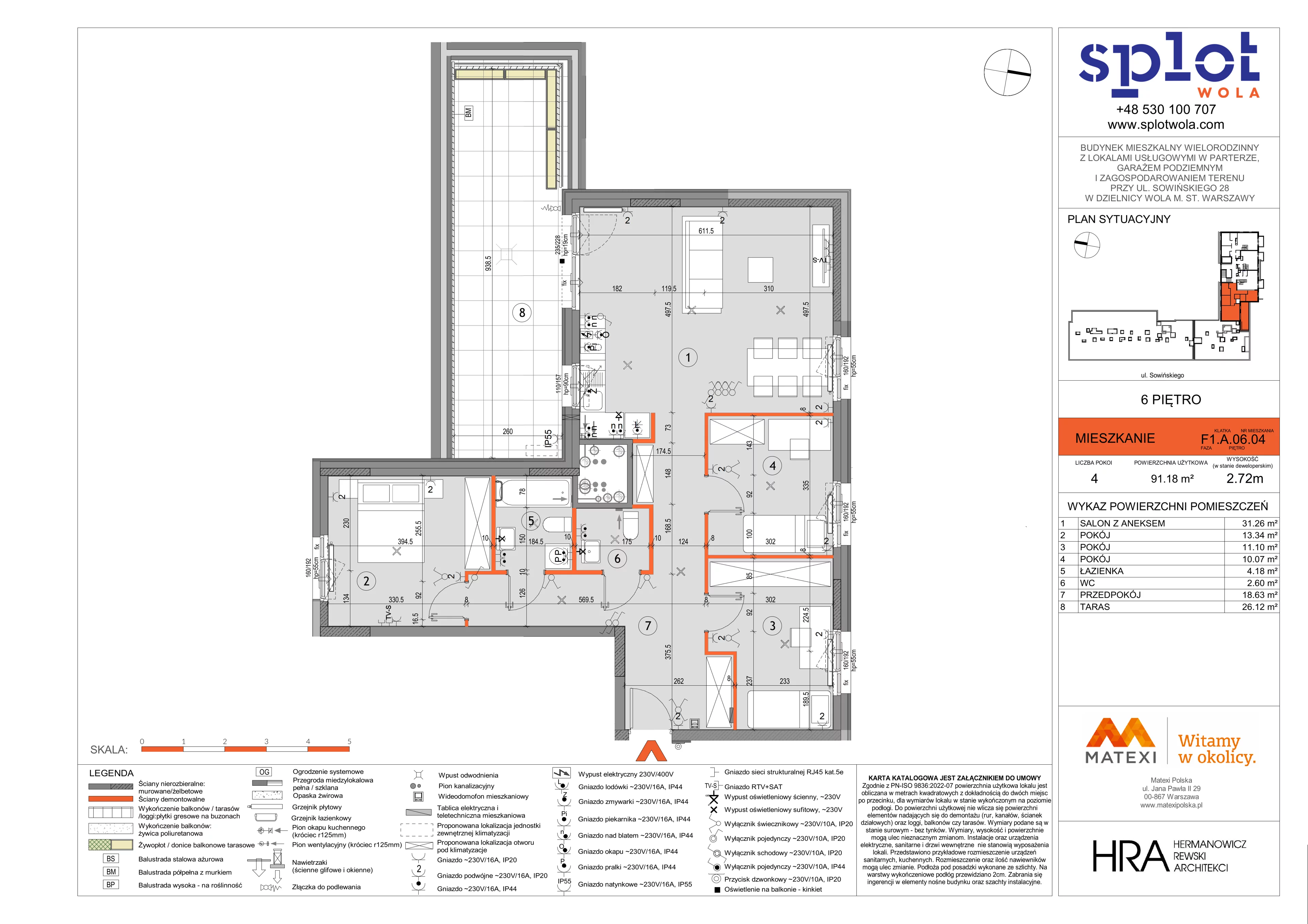 4 pokoje, mieszkanie 91,18 m², piętro 6, oferta nr 28/SOW-F1.A.06.04, Splot Wola, Warszawa, Wola, Odolany, ul. Sowińskiego 28