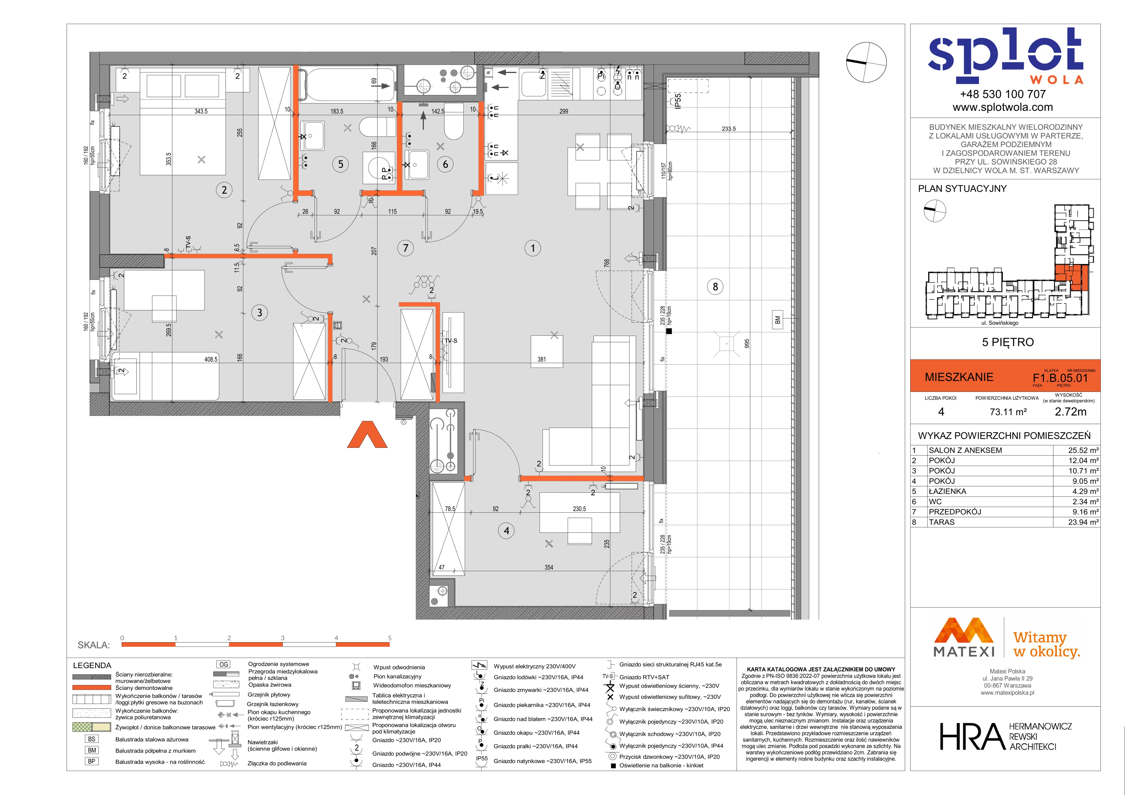 4 pokoje, mieszkanie 73,11 m², piętro 5, oferta nr 28/SOW-F1.B.05.01, Splot Wola, Warszawa, Wola, Odolany, ul. Sowińskiego 28