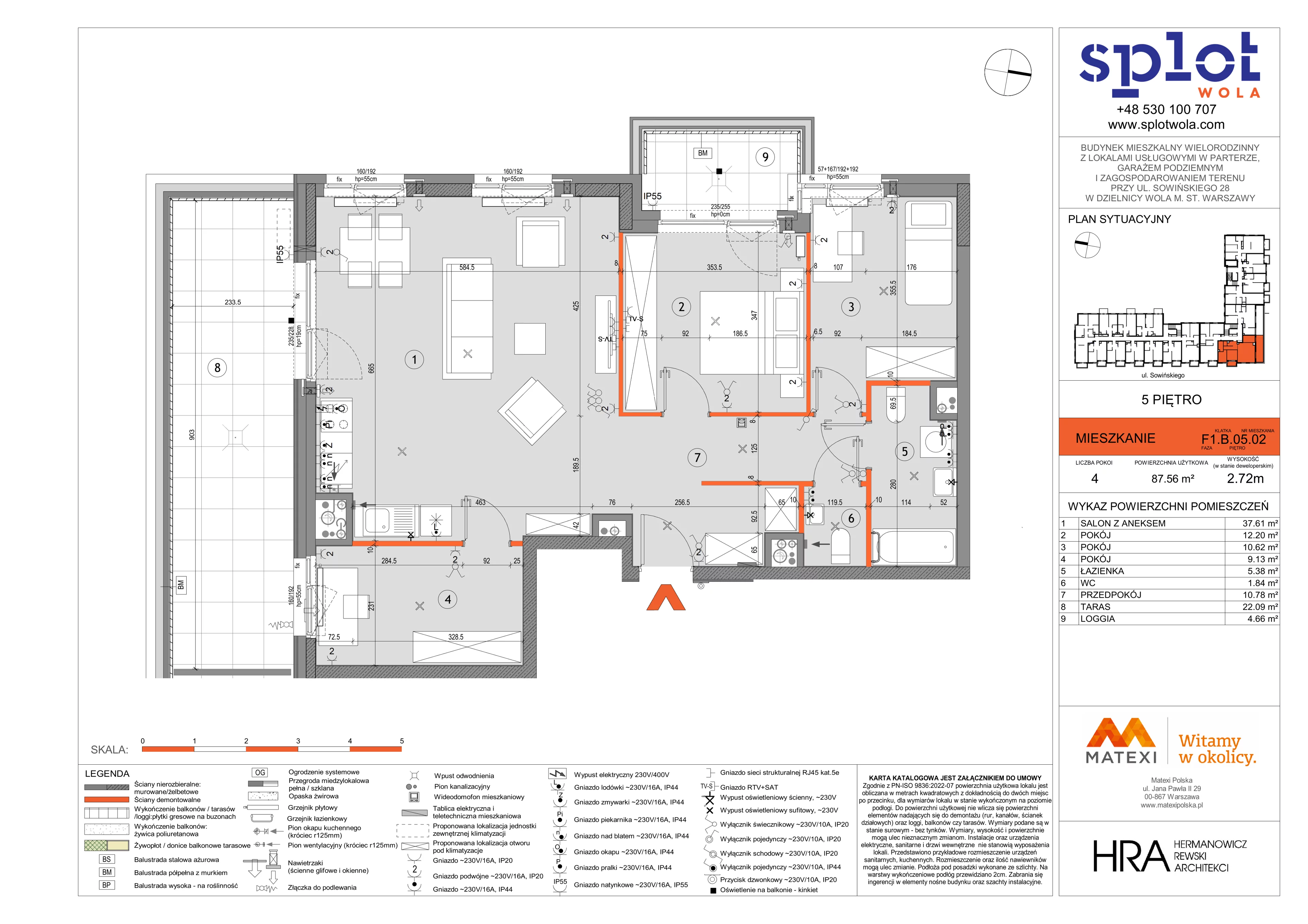 4 pokoje, mieszkanie 87,56 m², piętro 5, oferta nr 28/SOW-F1.B.05.02, Splot Wola, Warszawa, Wola, Odolany, ul. Sowińskiego 28