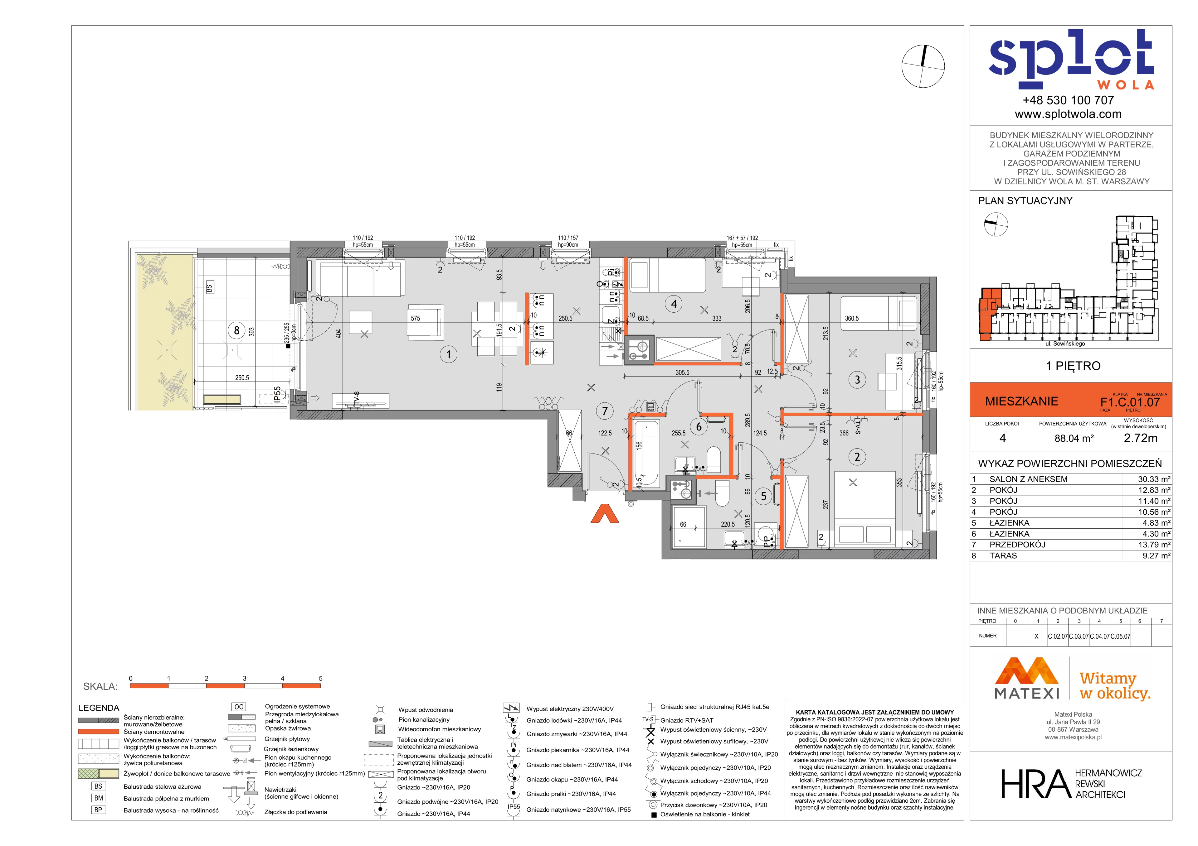 4 pokoje, mieszkanie 88,04 m², piętro 1, oferta nr 28/SOW-F1.C.01.07, Splot Wola, Warszawa, Wola, Odolany, ul. Sowińskiego 28