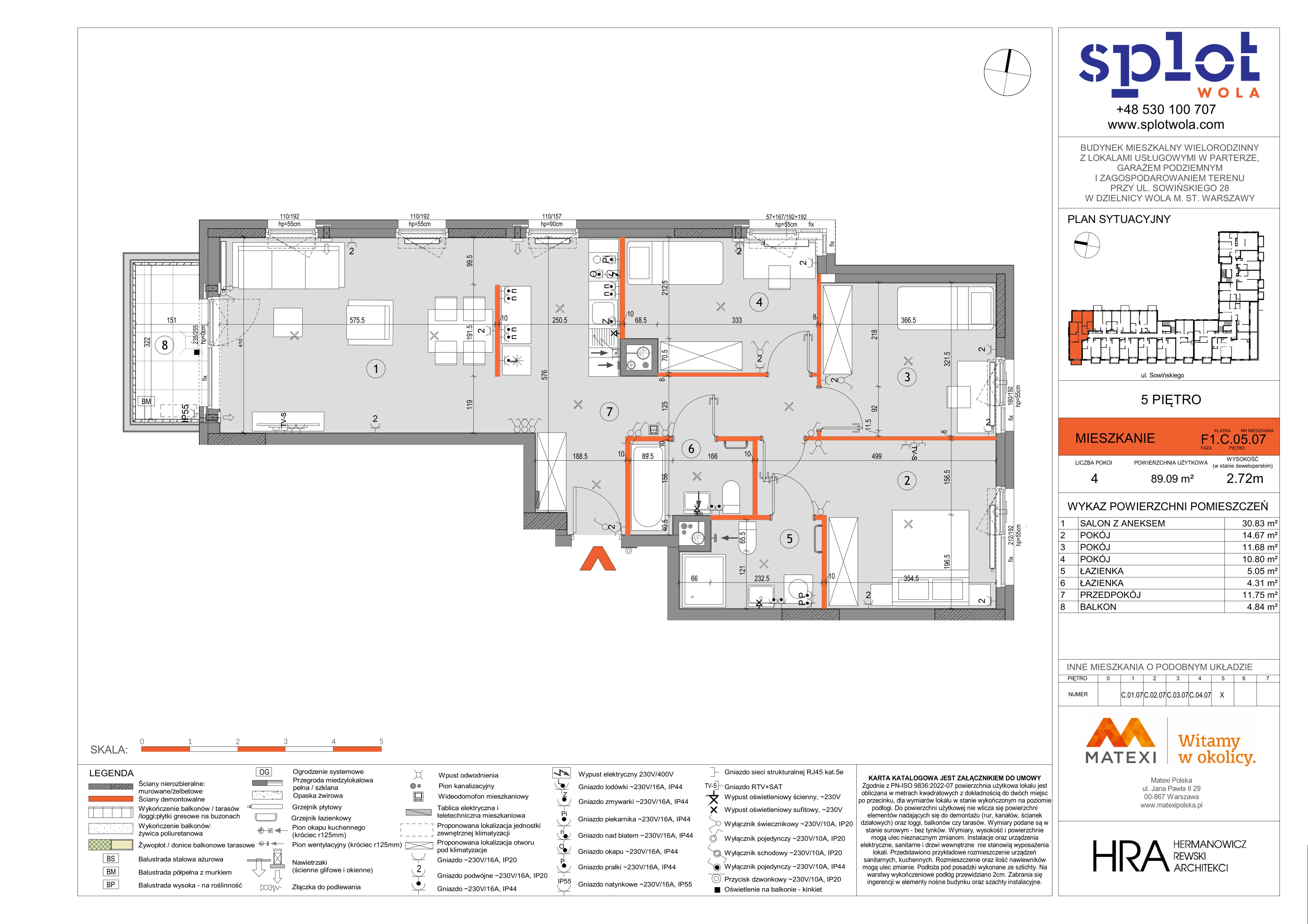 4 pokoje, mieszkanie 89,09 m², piętro 5, oferta nr 28/SOW-F1.C.05.07, Splot Wola, Warszawa, Wola, Odolany, ul. Sowińskiego 28