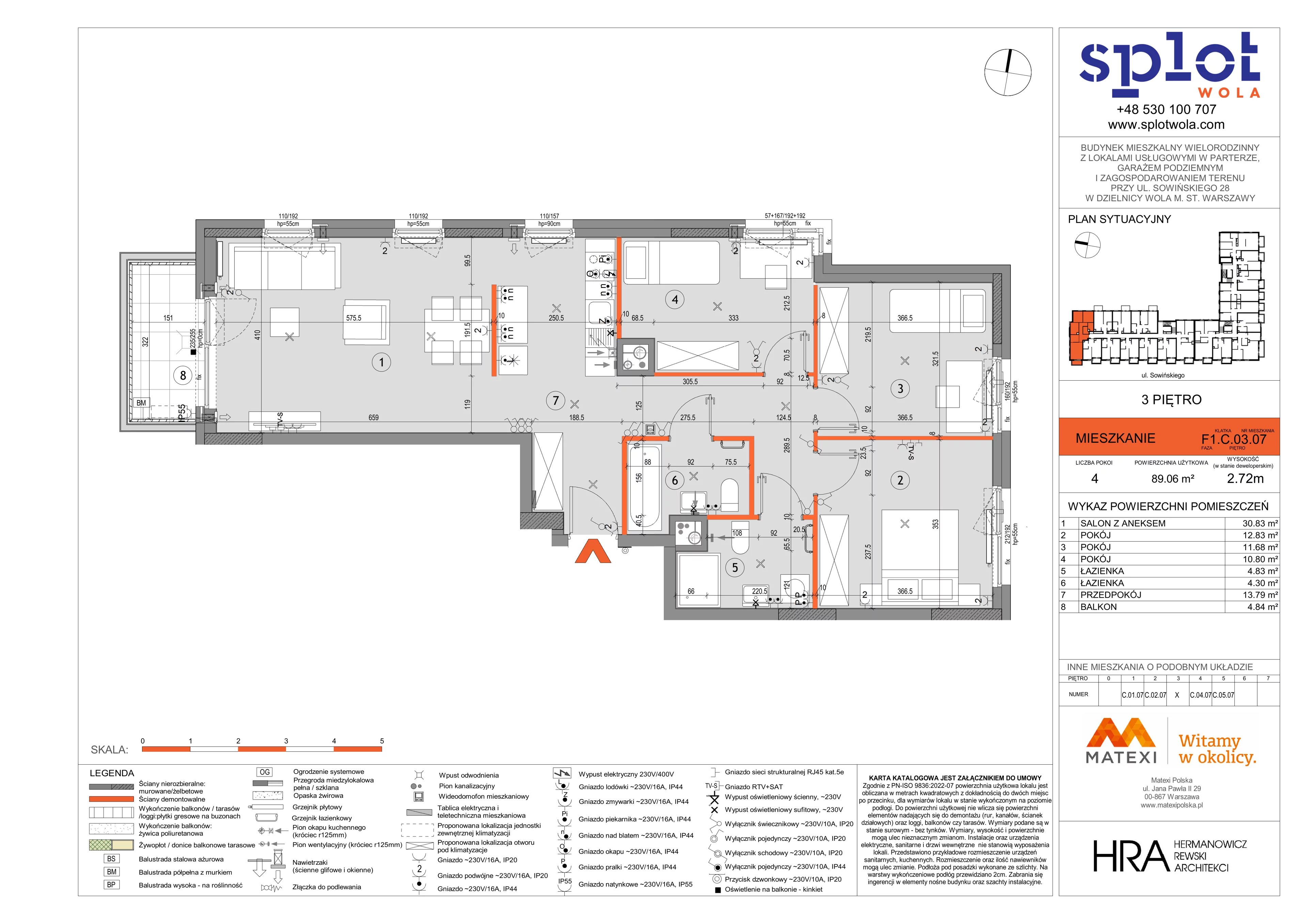 4 pokoje, mieszkanie 89,06 m², piętro 3, oferta nr 28/SOW-F1.C.03.07, Splot Wola, Warszawa, Wola, Odolany, ul. Sowińskiego 28
