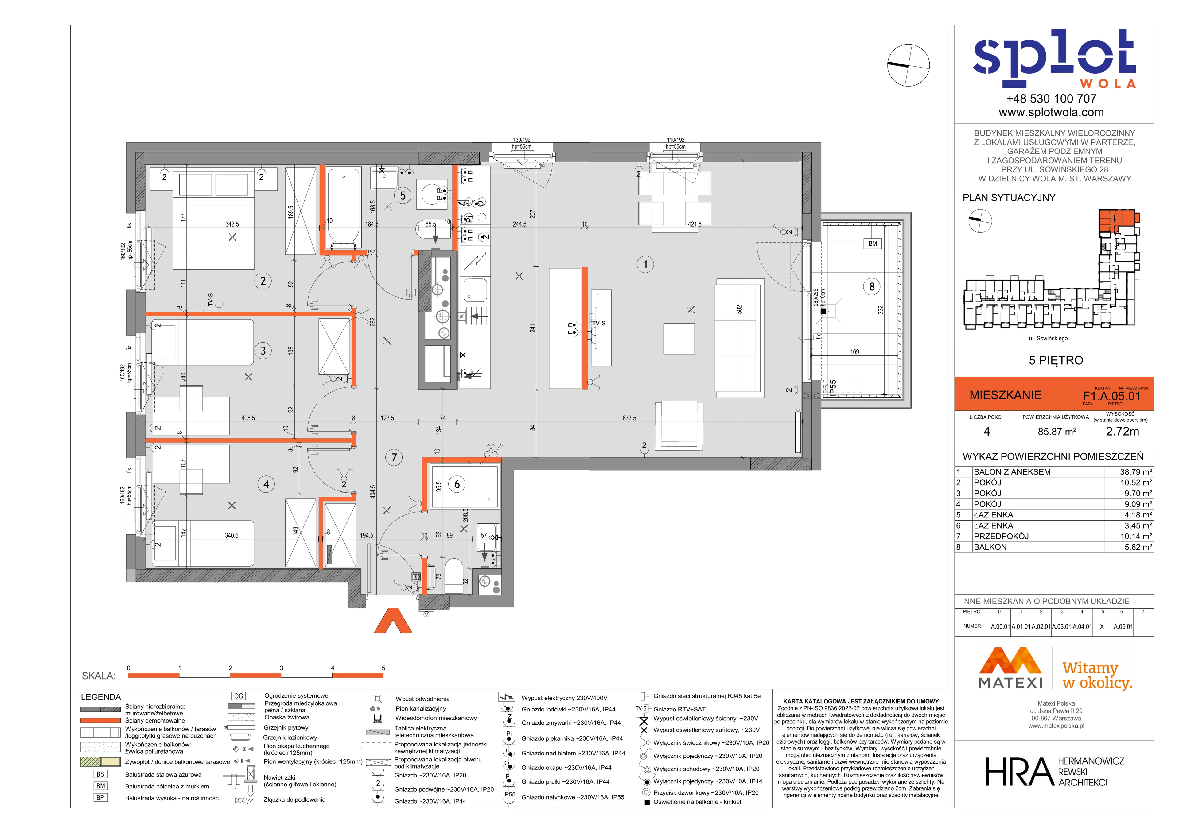 4 pokoje, mieszkanie 85,87 m², piętro 5, oferta nr 28/SOW-F1.A.05.01, Splot Wola, Warszawa, Wola, Odolany, ul. Sowińskiego 28