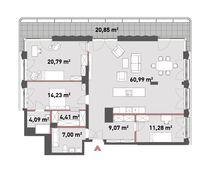 4 pokoje, mieszkanie 131,87 m², piętro 7, oferta nr 54/Z54-A.07.01, Żelazna 54, Warszawa, Wola, Mirów, ul. Żelazna 54