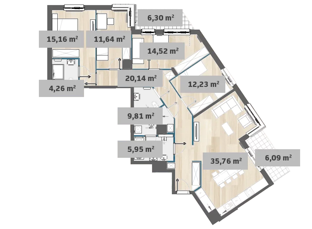 Mieszkanie 126,87 m², piętro 7, oferta nr 7/SZ-F1.D.07.03, Sady Żoliborz, Warszawa, Żoliborz, Sady Żoliborskie, ul. Anny German 15-idx