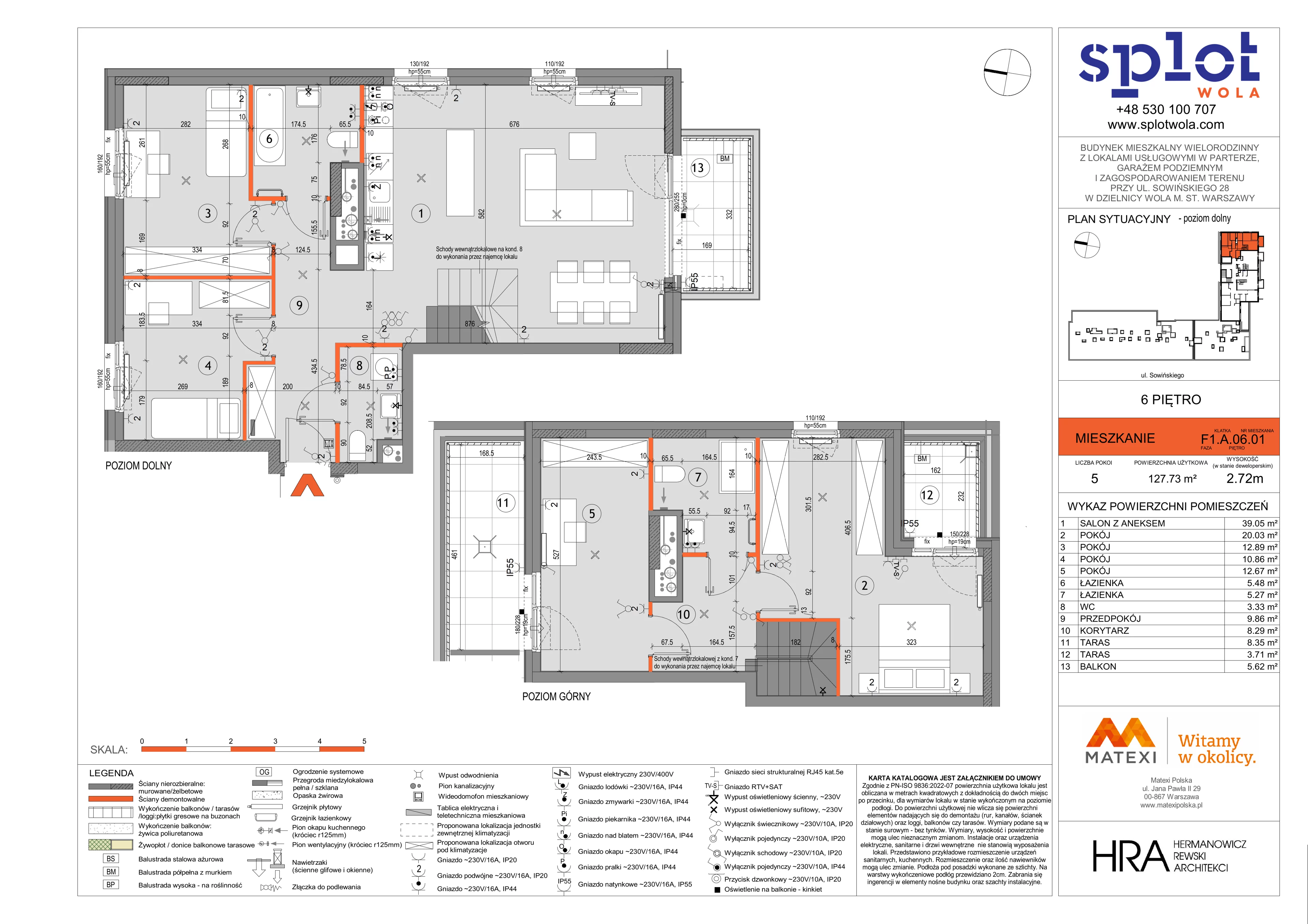 5 pokoi, mieszkanie 127,73 m², piętro 6, oferta nr 28/SOW-F1.A.06.01, Splot Wola, Warszawa, Wola, Odolany, ul. Sowińskiego 28