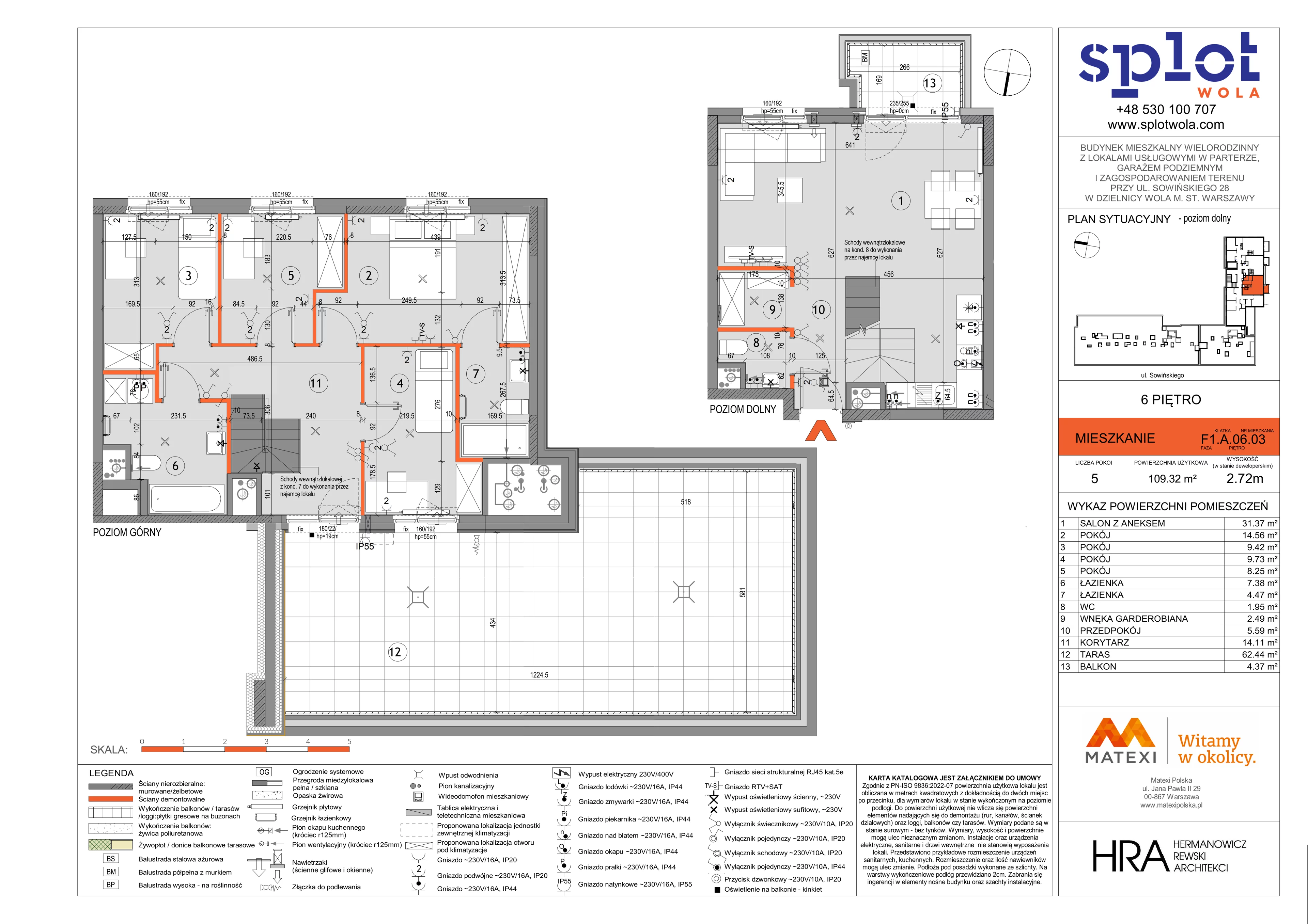 5 pokoi, mieszkanie 109,32 m², piętro 6, oferta nr 28/SOW-F1.A.06.03, Splot Wola, Warszawa, Wola, Odolany, ul. Sowińskiego 28