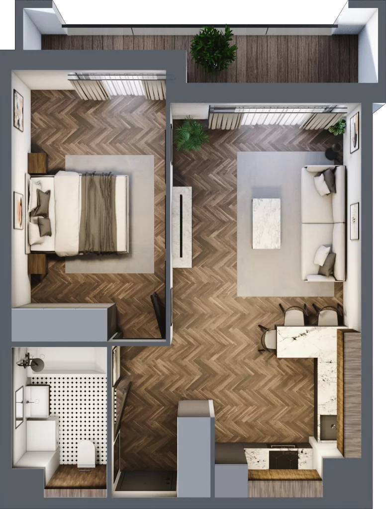 2 pokoje, mieszkanie 45,84 m², piętro 2, oferta nr 11/BM-F1.A.02.05, Bukowińska Mokotów, Warszawa, Mokotów, Ksawerów, ul. Bukowińska 11