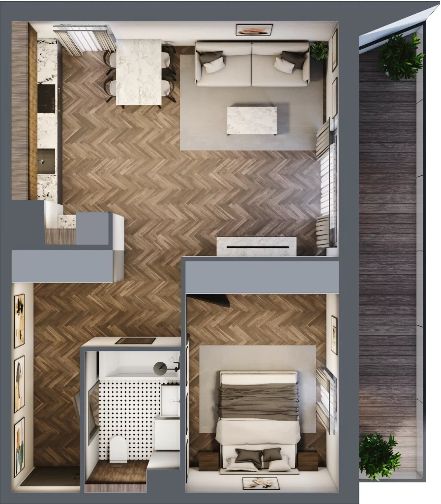 2 pokoje, mieszkanie 50,91 m², piętro 9, oferta nr 11/BM-F1.A.09.03, Bukowińska Mokotów, Warszawa, Mokotów, Ksawerów, ul. Bukowińska 11