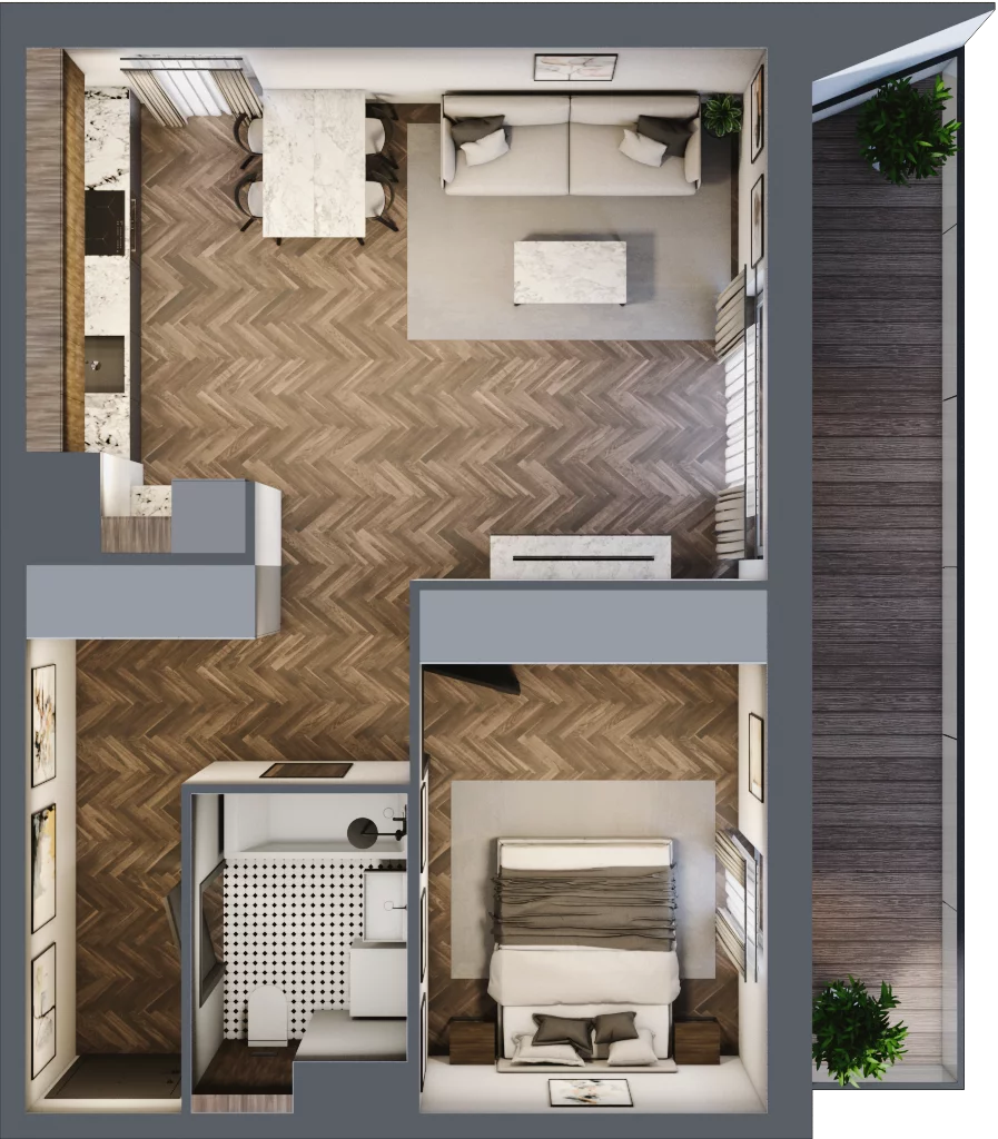 2 pokoje, mieszkanie 50,78 m², piętro 1, oferta nr 11/BM-F1.A.01.07, Bukowińska Mokotów, Warszawa, Mokotów, Ksawerów, ul. Bukowińska 11