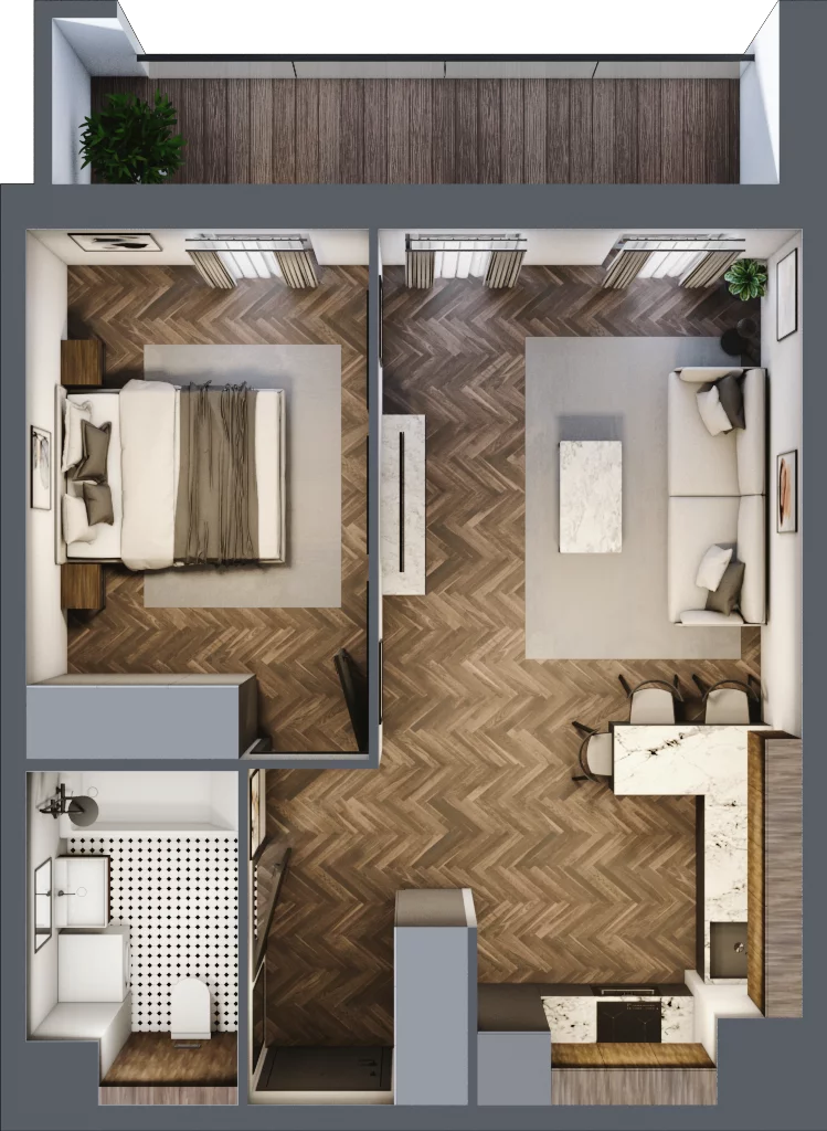 2 pokoje, mieszkanie 44,20 m², piętro 1, oferta nr 11/BM-F1.A.01.06, Bukowińska Mokotów, Warszawa, Mokotów, Ksawerów, ul. Bukowińska 11
