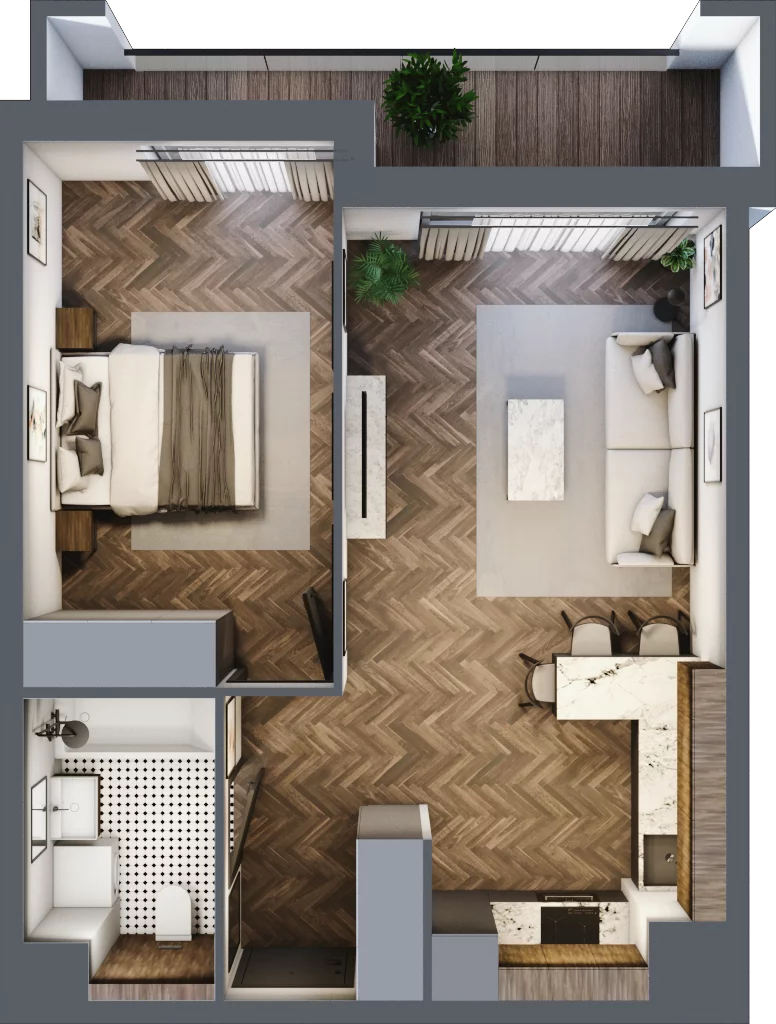 2 pokoje, mieszkanie 45,84 m², piętro 6, oferta nr 11/BM-F1.A.06.05, Bukowińska Mokotów, Warszawa, Mokotów, Ksawerów, ul. Bukowińska 11