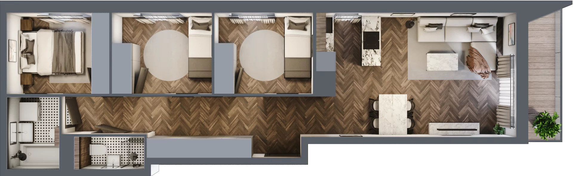 4 pokoje, mieszkanie 80,67 m², piętro 3, oferta nr 11/BM-F1.A.03.03, Bukowińska Mokotów, Warszawa, Mokotów, Ksawerów, ul. Bukowińska 11