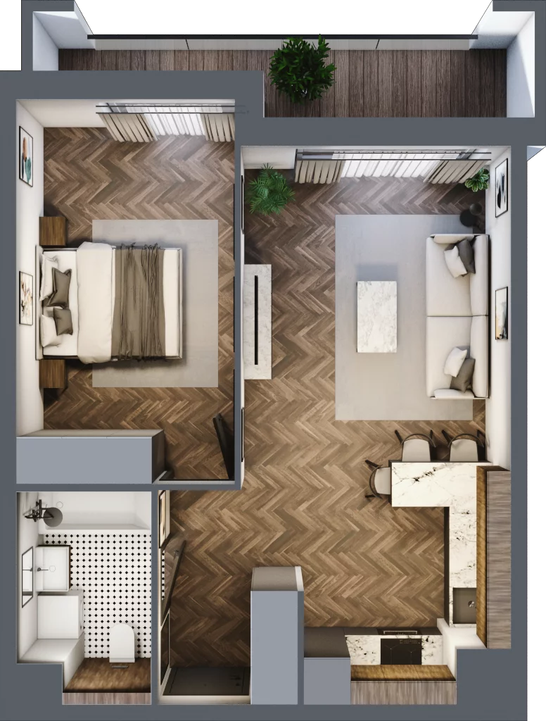 2 pokoje, mieszkanie 45,84 m², piętro 1, oferta nr 11/BM-F1.A.01.05, Bukowińska Mokotów, Warszawa, Mokotów, Ksawerów, ul. Bukowińska 11