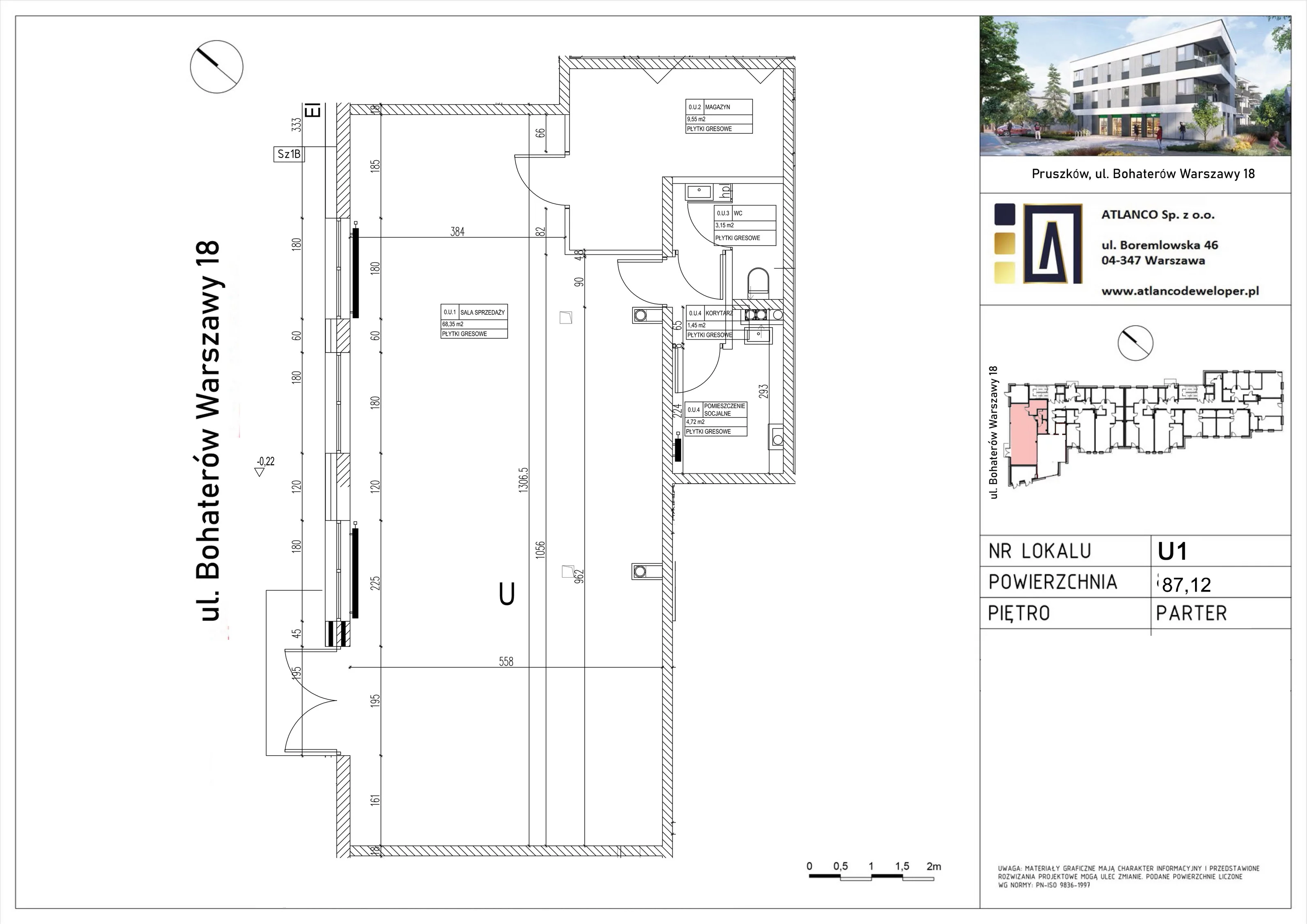Lokal użytkowy 87,12 m², oferta nr U1, Bohaterów Warszawy 18 - lokal użytkowy, Pruszków, Tworki, Centrum, ul. Bohaterów Warszawy 18