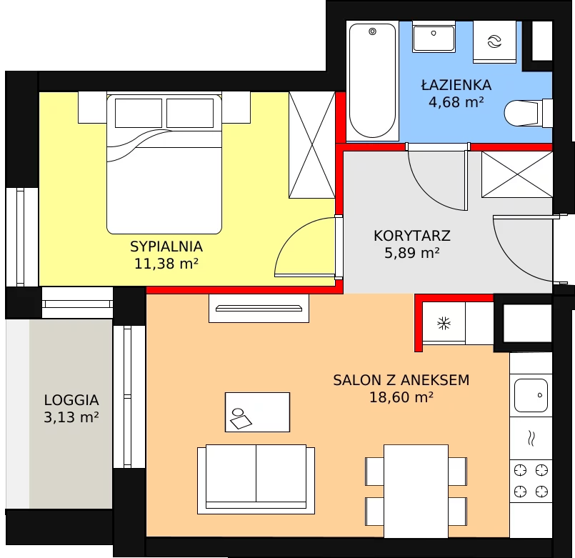 2 pokoje, mieszkanie 40,55 m², piętro 2, oferta nr 76, Nowa Mangalia - Etap II, Warszawa, Mokotów, Stegny, ul. Mangalia