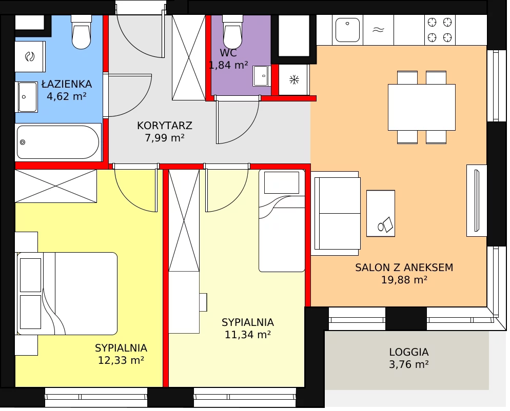 Mieszkanie 58,00 m², piętro 5, oferta nr 89, Nowa Mangalia - Etap II, Warszawa, Mokotów, Stegny, ul. Mangalia