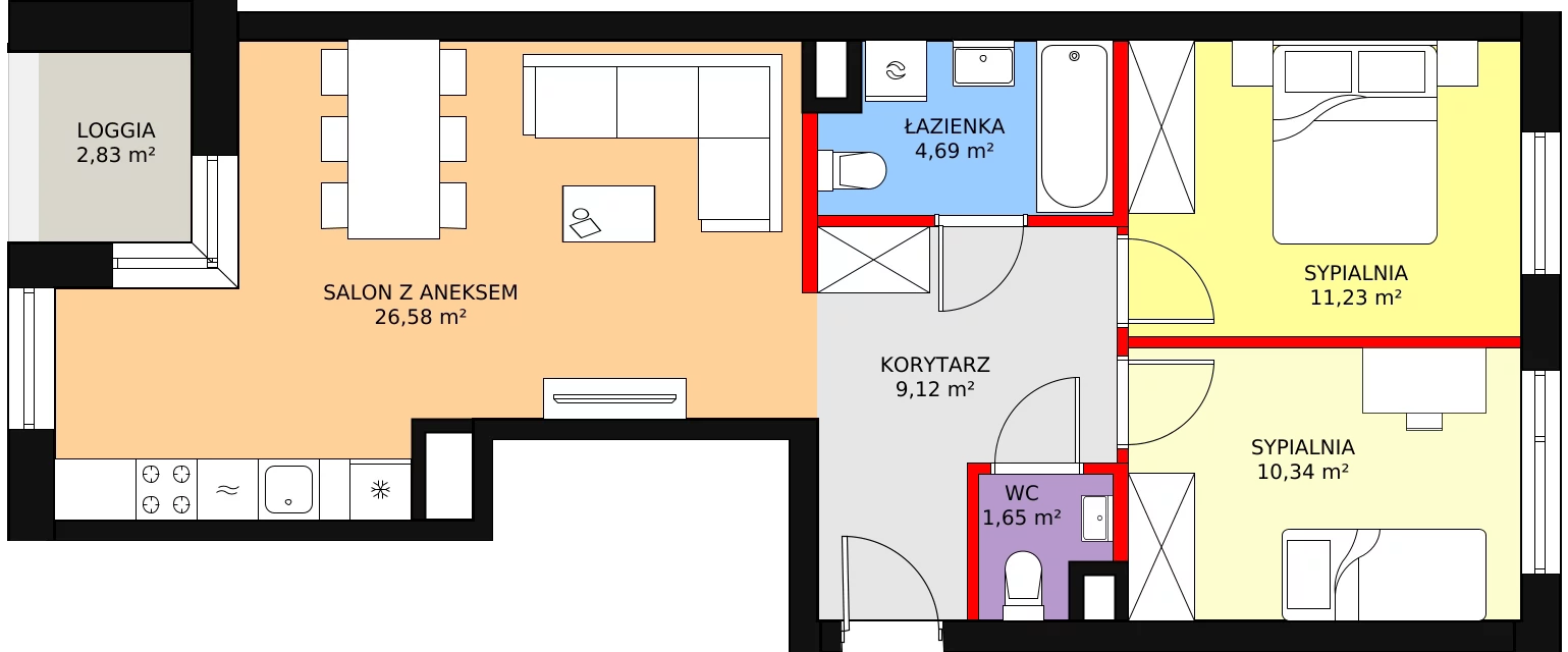 Mieszkanie 63,61 m², piętro 7, oferta nr 102, Nowa Mangalia - Etap II, Warszawa, Mokotów, Stegny, ul. Mangalia