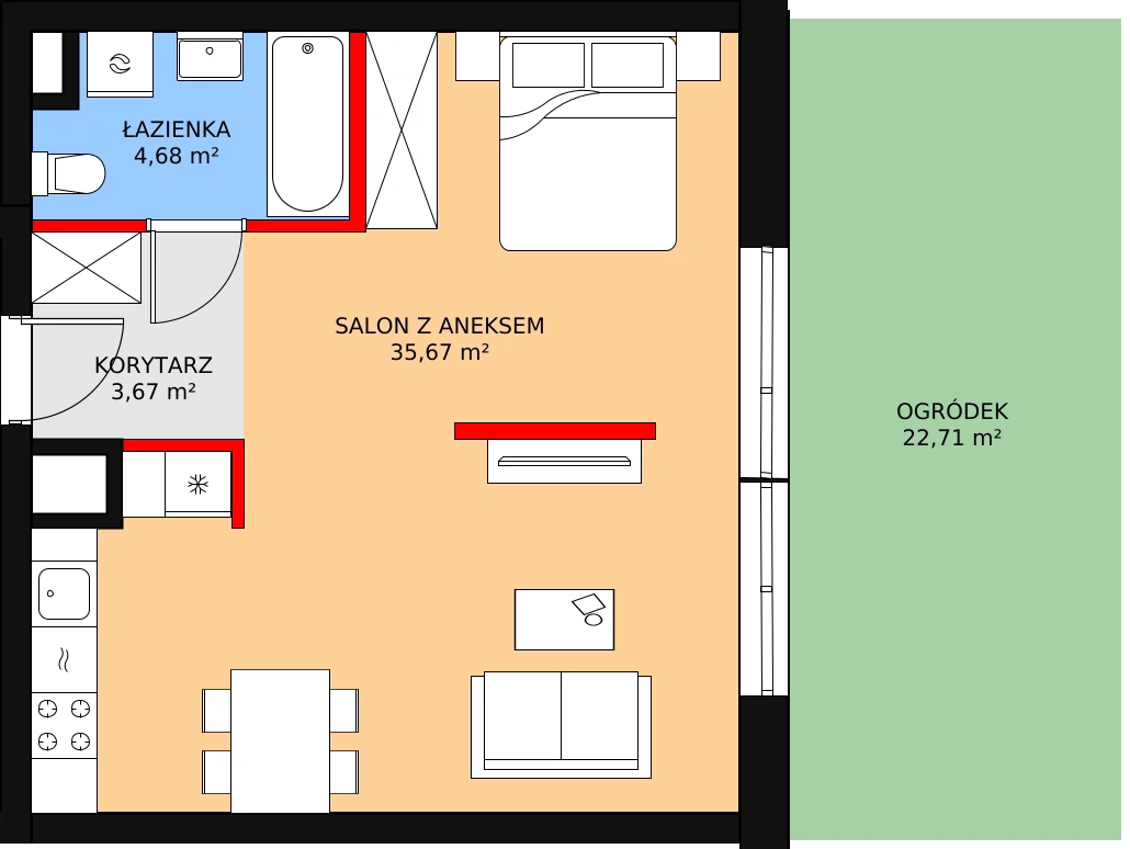 1 pokój, mieszkanie 44,02 m², parter, oferta nr 131, Nowa Mangalia - Etap II, Warszawa, Mokotów, Stegny, ul. Mangalia