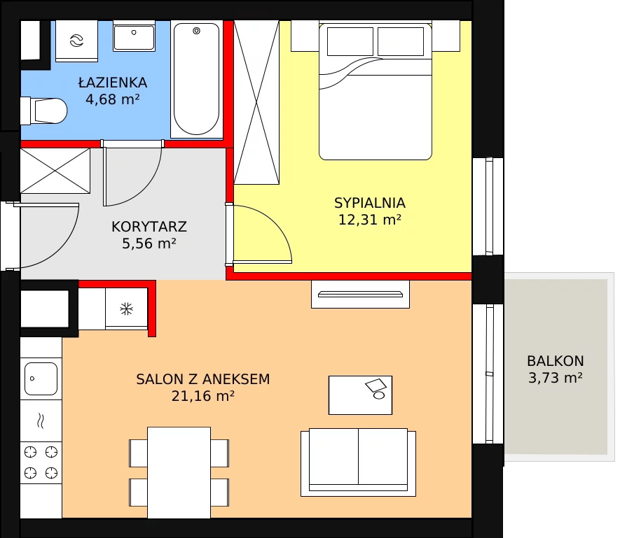 2 pokoje, mieszkanie 43,71 m², piętro 1, oferta nr 133, Nowa Mangalia - Etap II, Warszawa, Mokotów, Stegny, ul. Mangalia