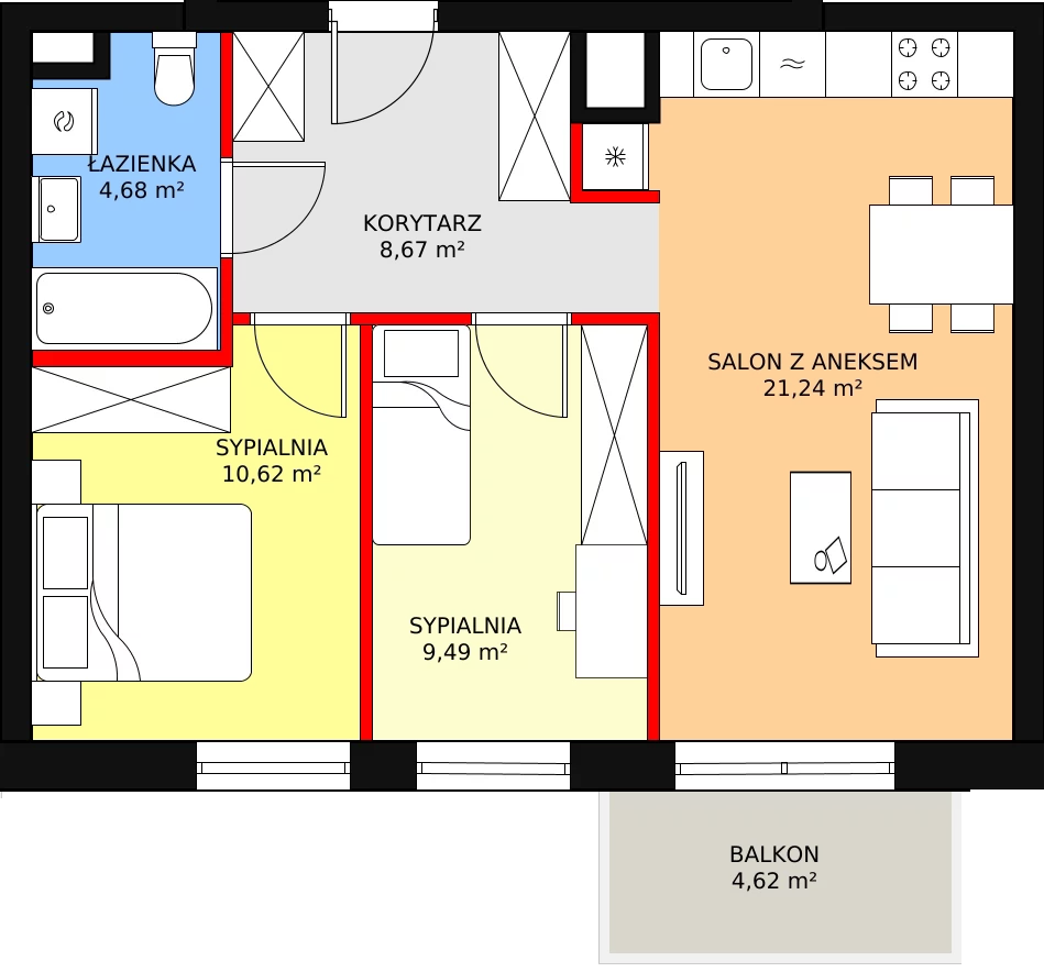 Mieszkanie 54,70 m², piętro 1, oferta nr 188, Nowa Mangalia - Etap II, Warszawa, Mokotów, Stegny, ul. Mangalia