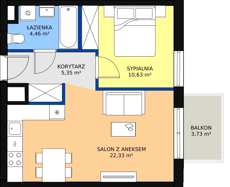 Zalety mieszkania 42.77 m², 223