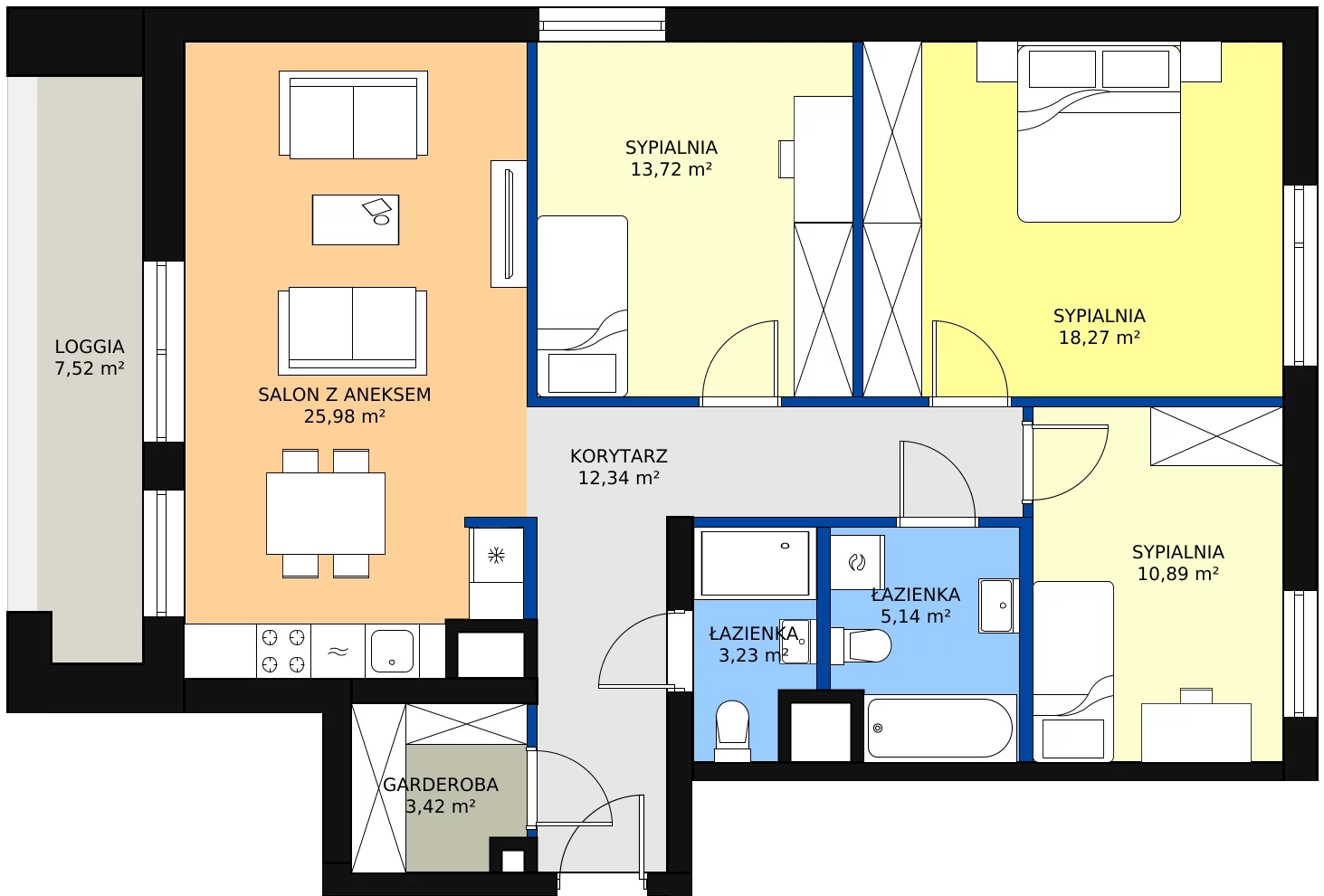 4 pokoje, mieszkanie 92,99 m², piętro 7, oferta nr 228, Nowa Mangalia - Etap II, Warszawa, Mokotów, Stegny, ul. Mangalia