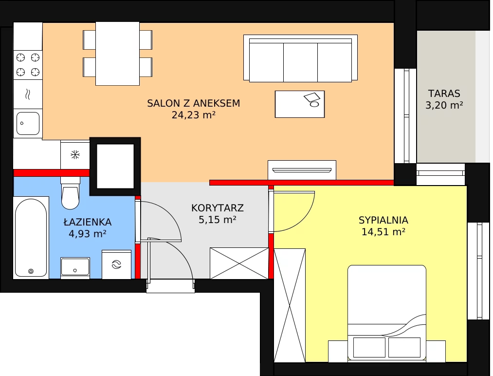 2 pokoje, mieszkanie 48,82 m², parter, oferta nr 1, Nowa Mangalia - Etap II, Warszawa, Mokotów, Stegny, ul. Mangalia