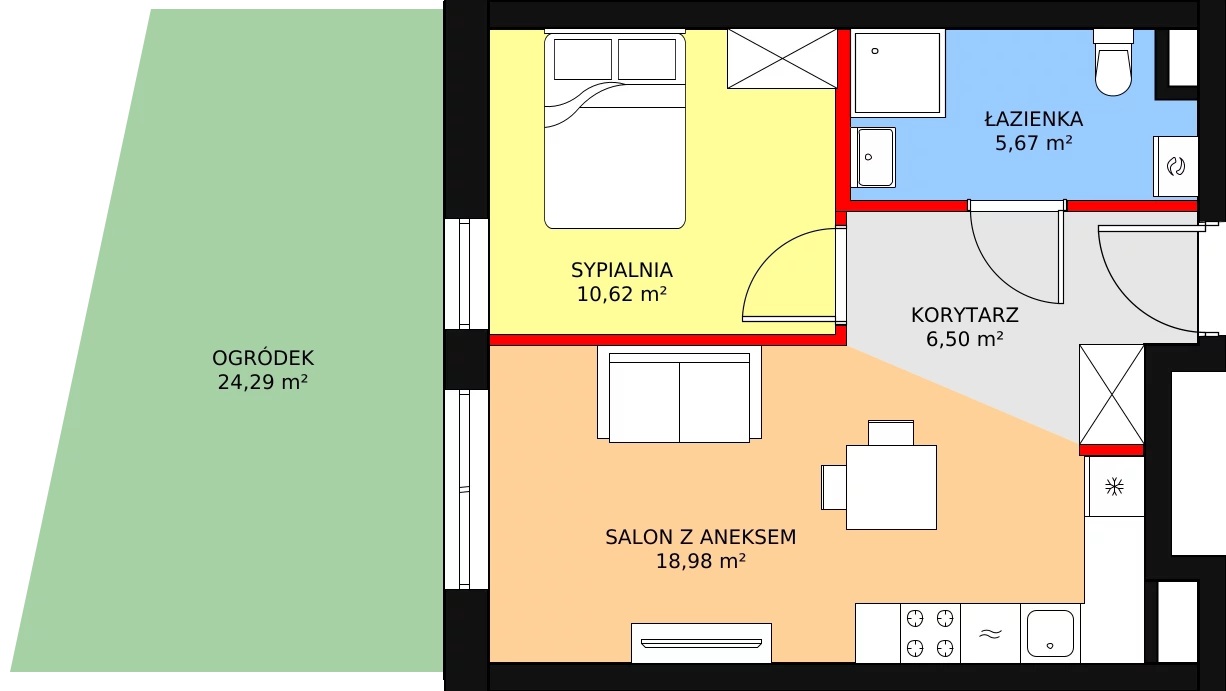 2 pokoje, mieszkanie 41,77 m², parter, oferta nr 3, Nowa Mangalia - Etap II, Warszawa, Mokotów, Stegny, ul. Mangalia