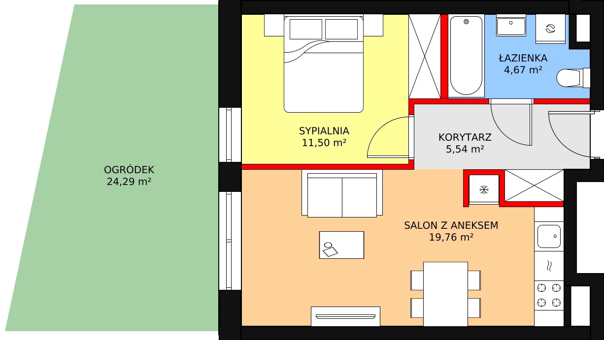 2 pokoje, mieszkanie 41,47 m², parter, oferta nr 5, Nowa Mangalia - Etap II, Warszawa, Mokotów, Stegny, ul. Mangalia