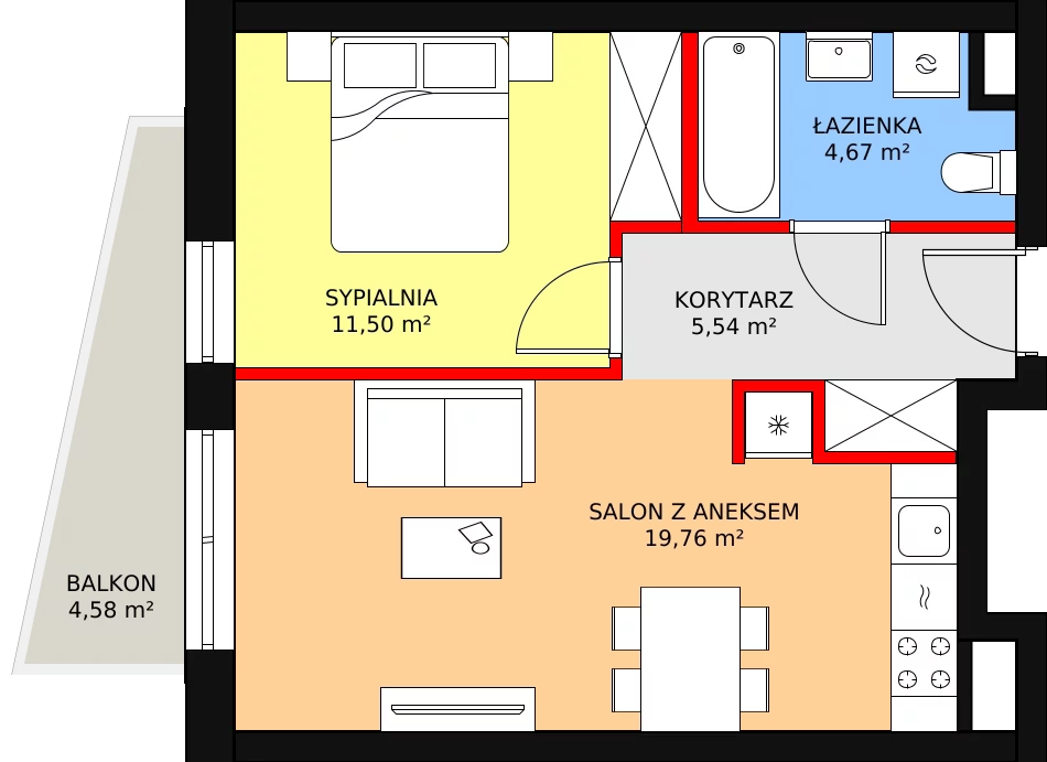 2 pokoje, mieszkanie 41,47 m², piętro 1, oferta nr 11, Nowa Mangalia - Etap II, Warszawa, Mokotów, Stegny, ul. Mangalia