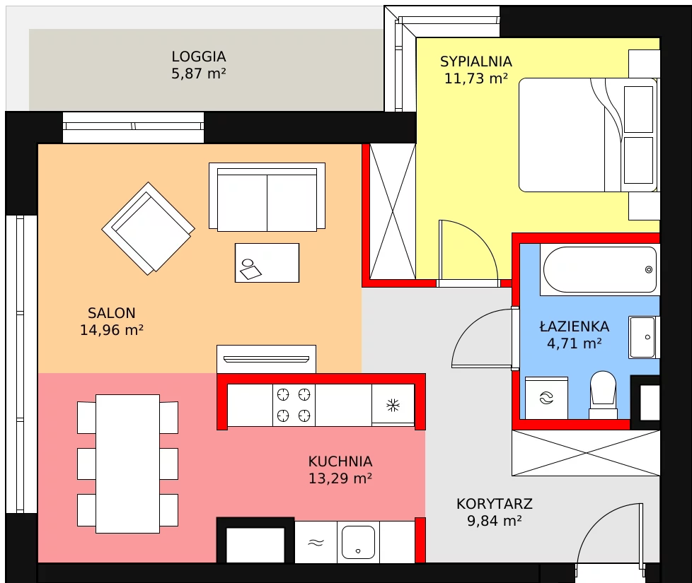 2 pokoje, mieszkanie 54,53 m², piętro 1, oferta nr 16, Nowa Mangalia - Etap II, Warszawa, Mokotów, Stegny, ul. Mangalia