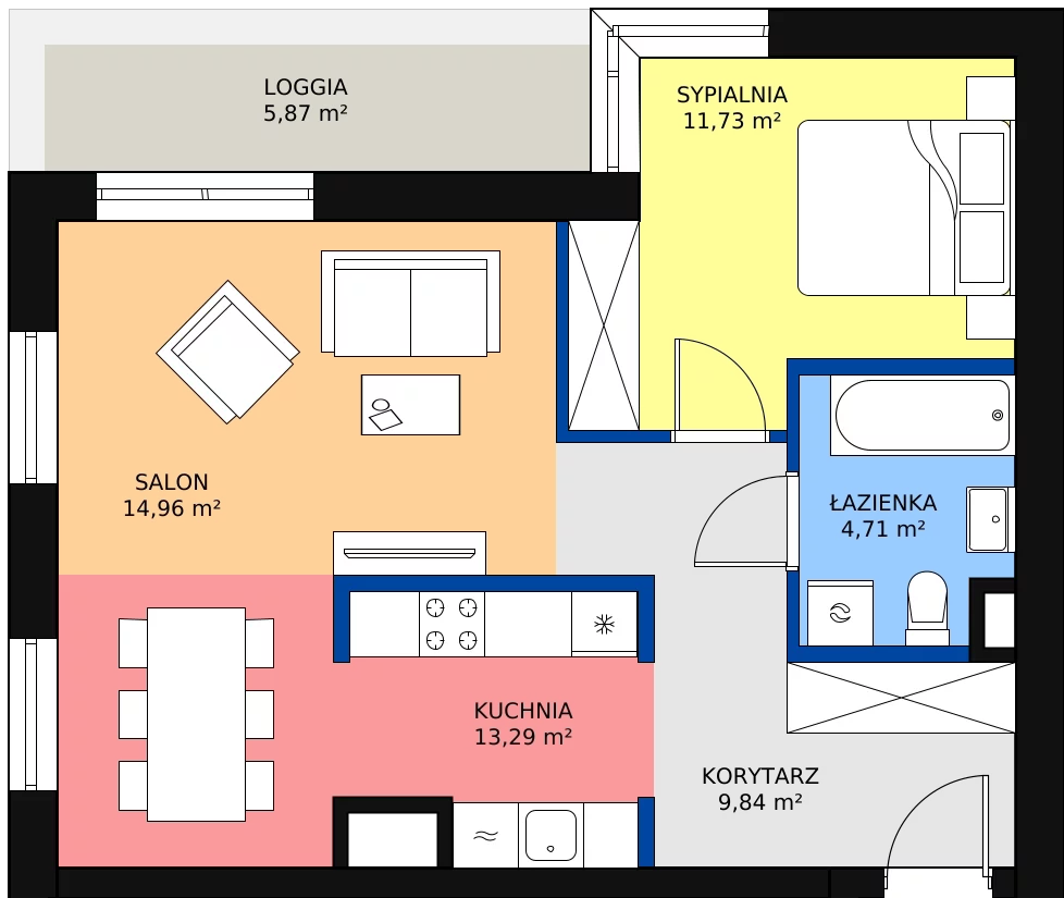Zalety mieszkania 54.53 m², 52