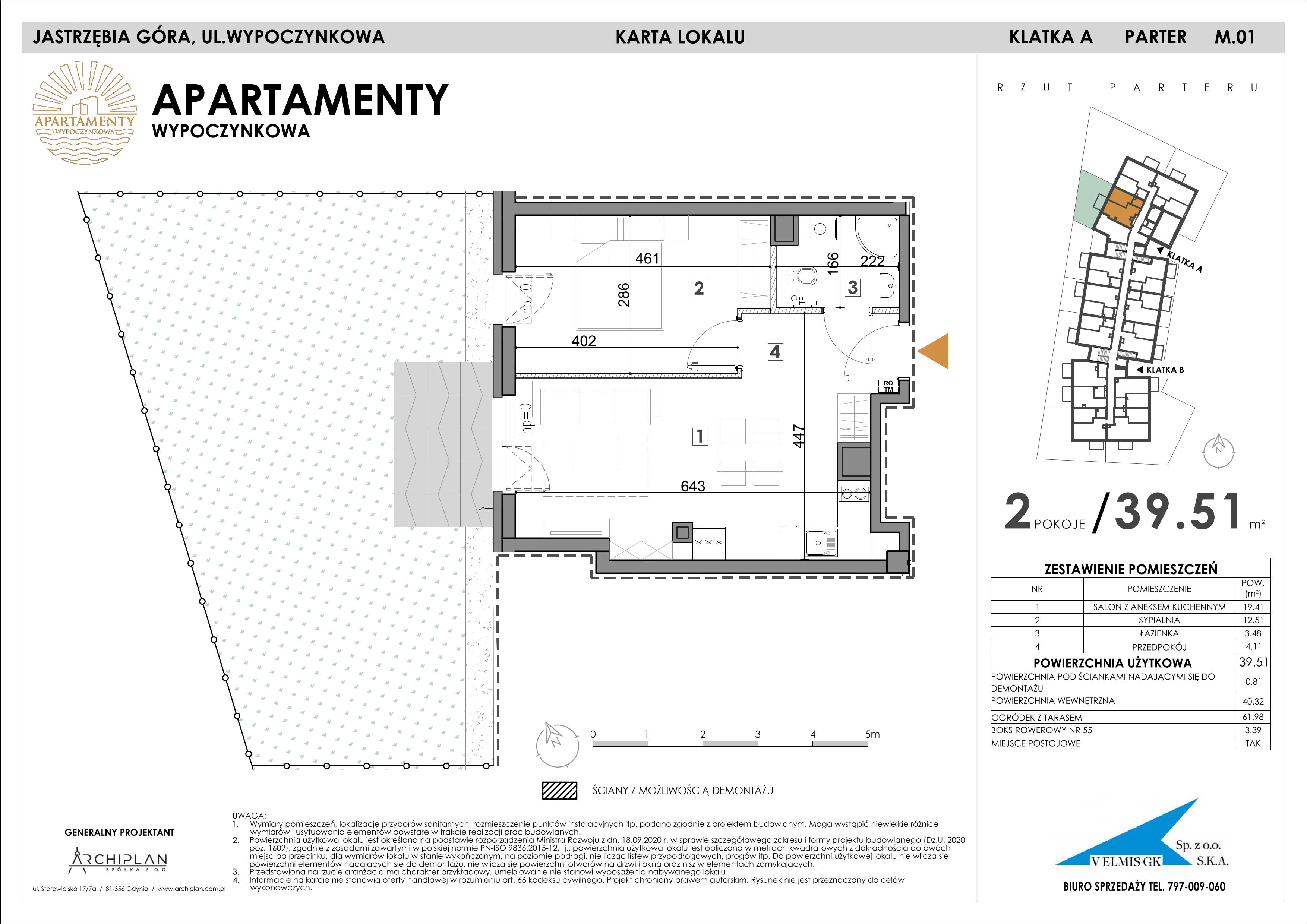 2 pokoje, apartament inwestycyjny 39,51 m², parter, oferta nr MN01, Apartamenty Wypoczynkowa, Jastrzębia Góra, ul. Wypoczynkowa