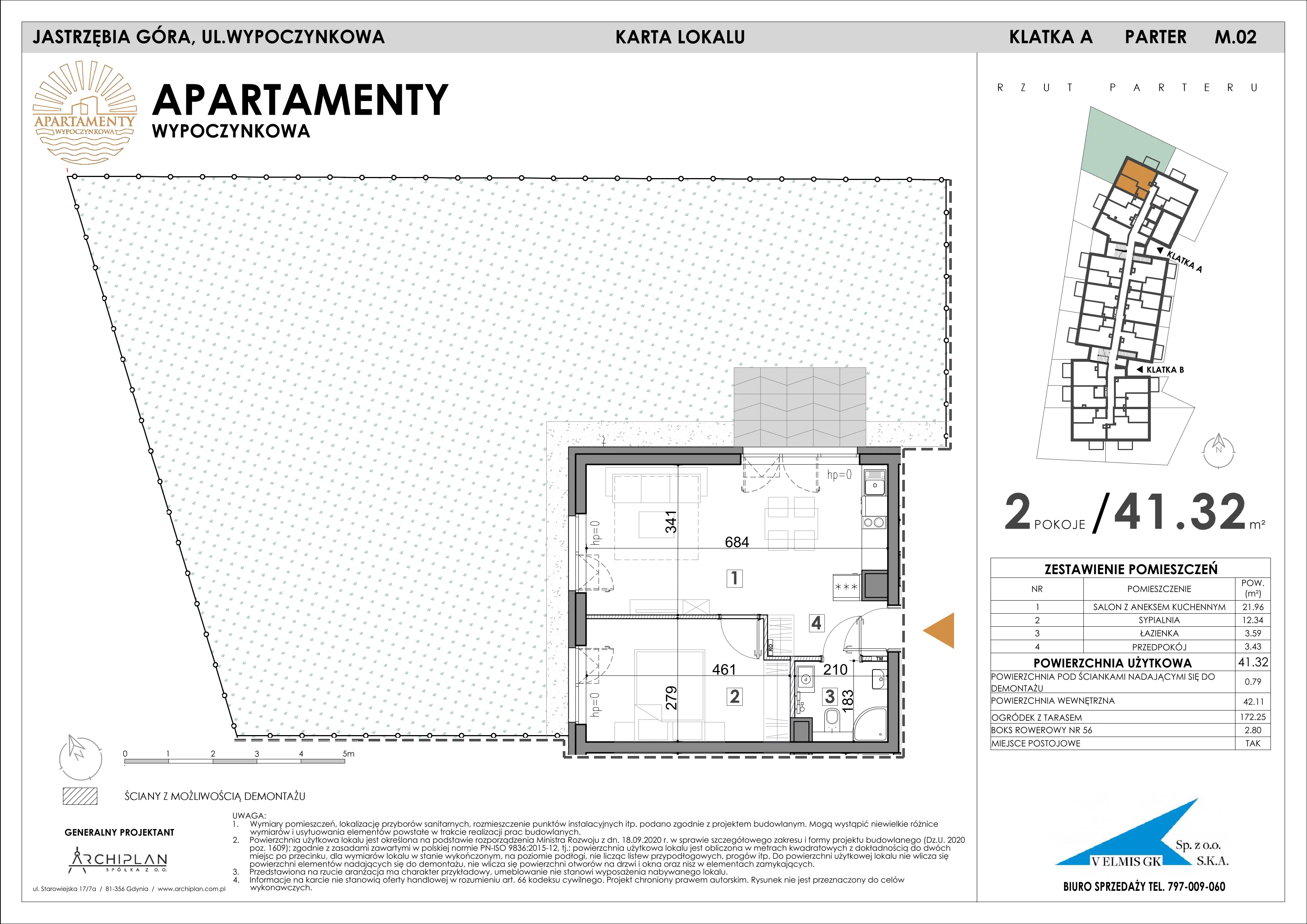 2 pokoje, apartament inwestycyjny 41,32 m², parter, oferta nr MN02, Apartamenty Wypoczynkowa, Jastrzębia Góra, ul. Wypoczynkowa