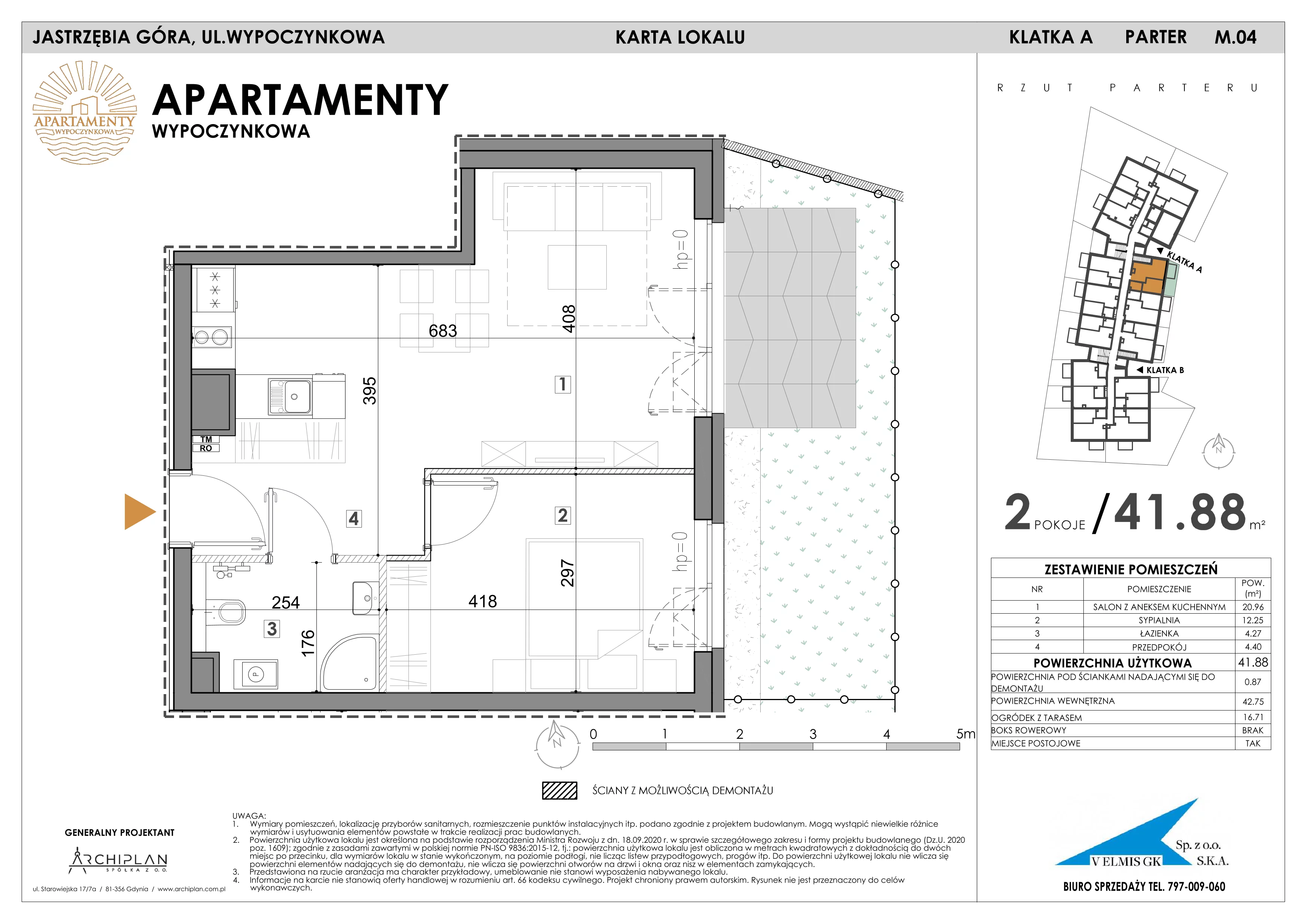 2 pokoje, apartament inwestycyjny 41,88 m², parter, oferta nr MN04, Apartamenty Wypoczynkowa, Jastrzębia Góra, ul. Wypoczynkowa