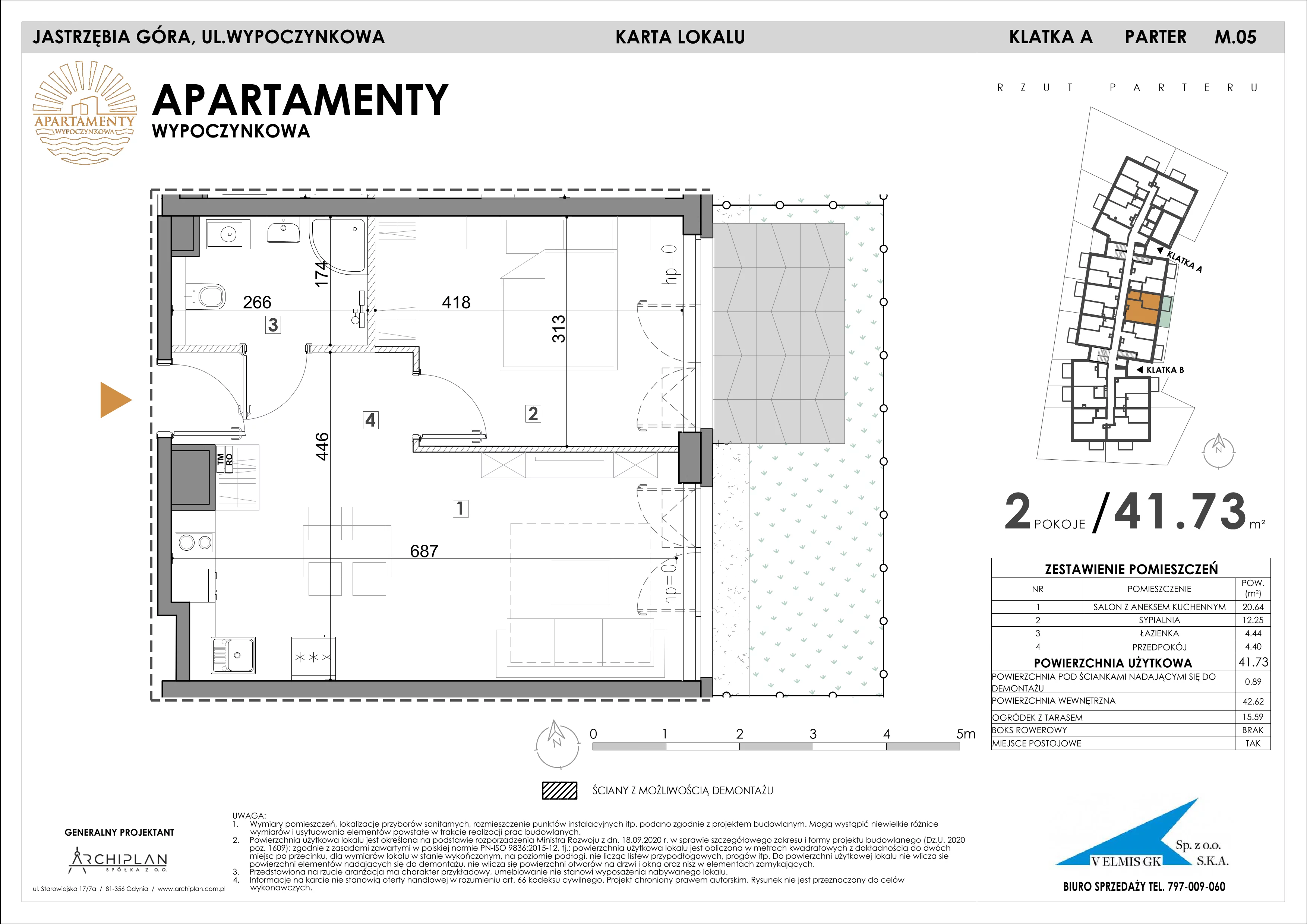 2 pokoje, apartament inwestycyjny 41,73 m², parter, oferta nr MN05, Apartamenty Wypoczynkowa, Jastrzębia Góra, ul. Wypoczynkowa