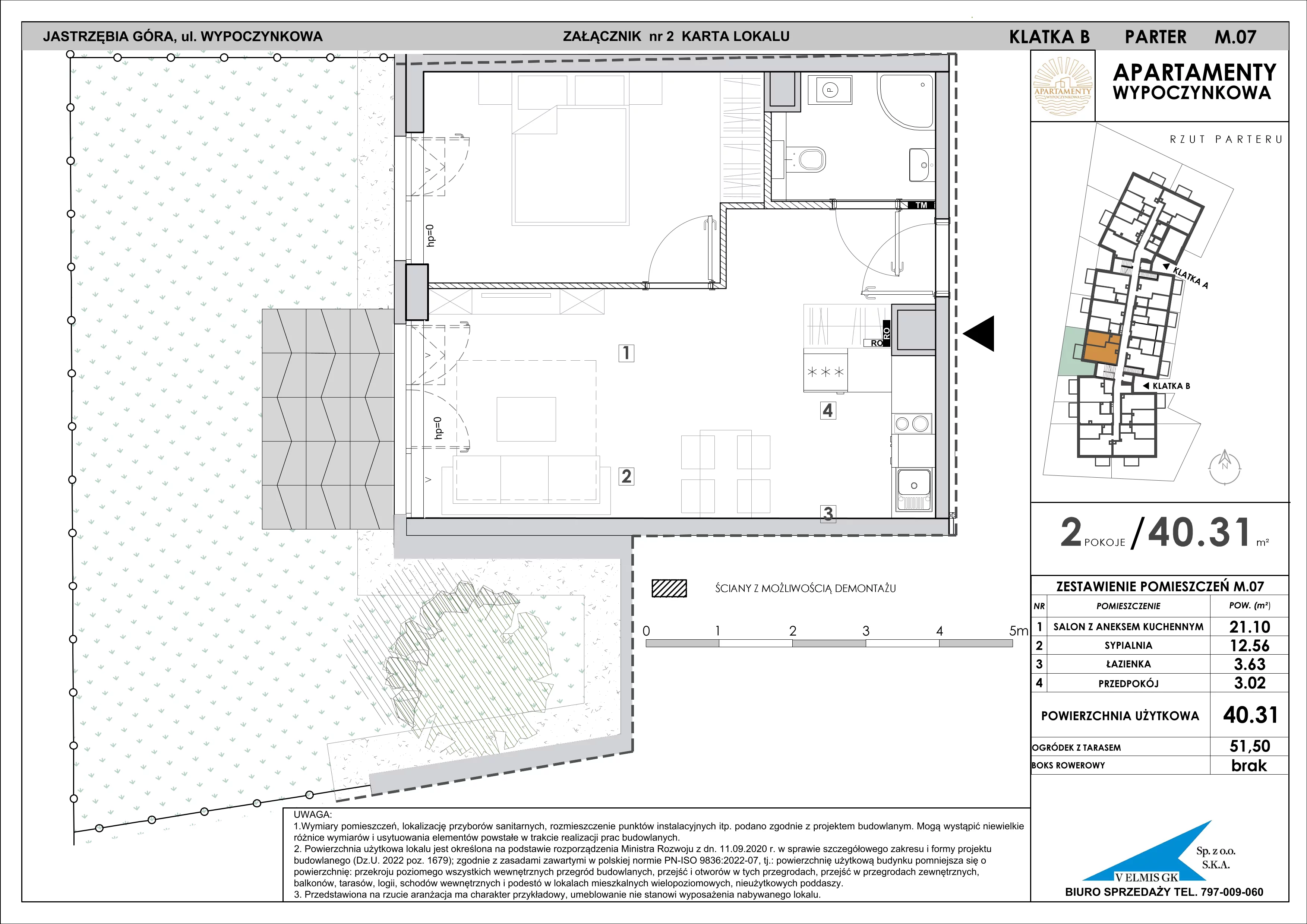 2 pokoje, apartament inwestycyjny 40,31 m², parter, oferta nr MN07, Apartamenty Wypoczynkowa, Jastrzębia Góra, ul. Wypoczynkowa