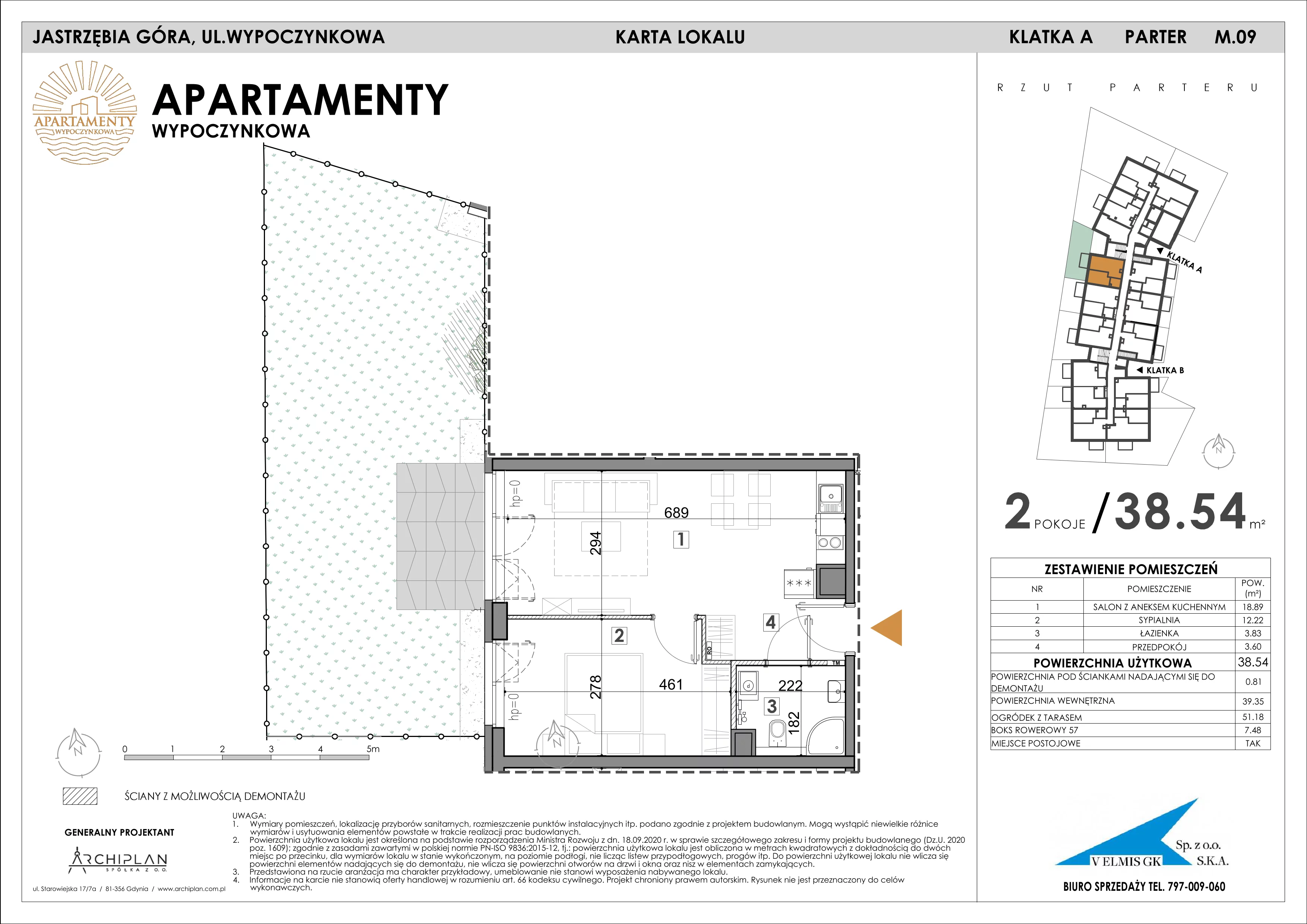 2 pokoje, apartament inwestycyjny 38,54 m², parter, oferta nr MN09, Apartamenty Wypoczynkowa, Jastrzębia Góra, ul. Wypoczynkowa