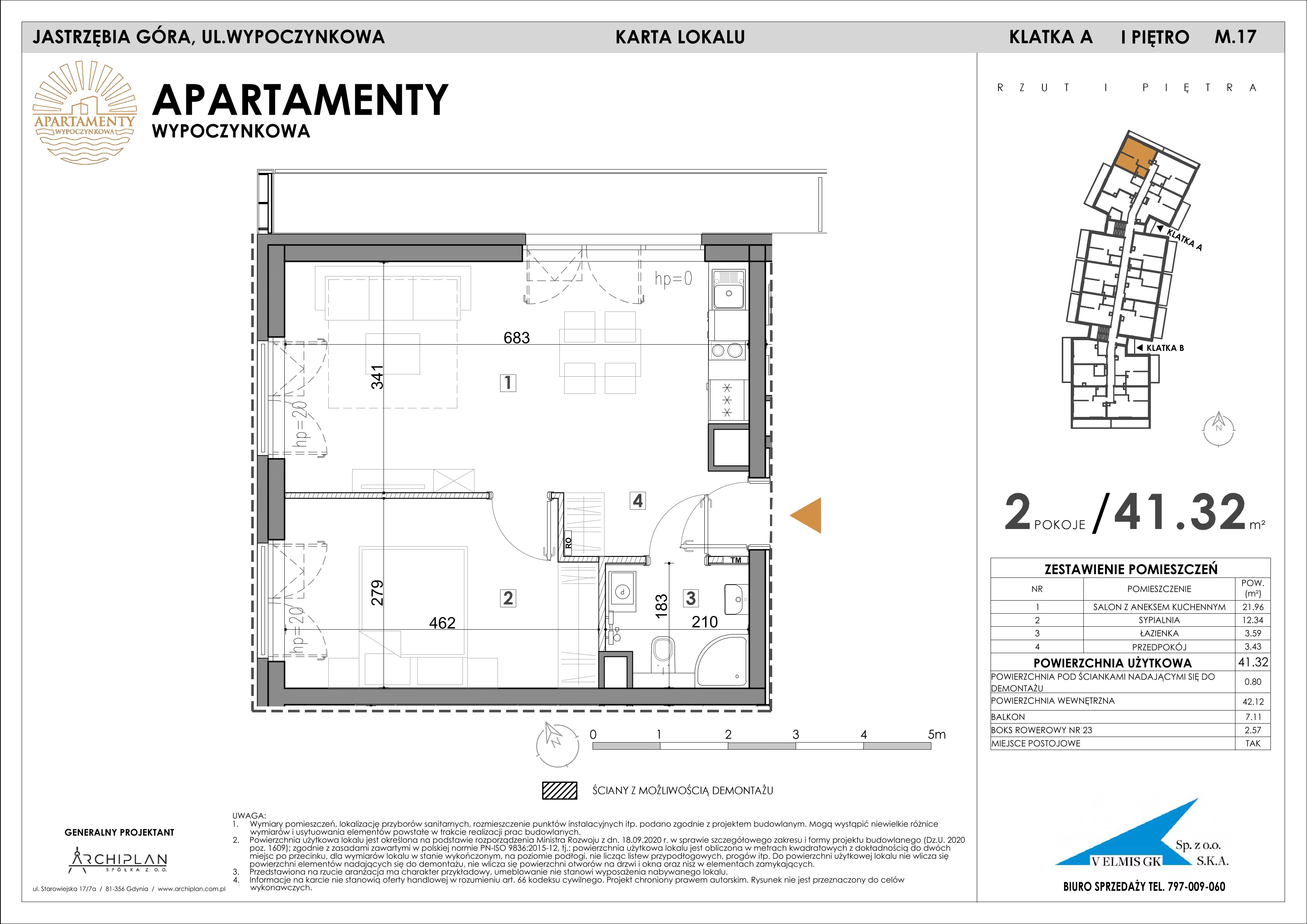 2 pokoje, apartament inwestycyjny 41,32 m², piętro 1, oferta nr MN17, Apartamenty Wypoczynkowa, Jastrzębia Góra, ul. Wypoczynkowa