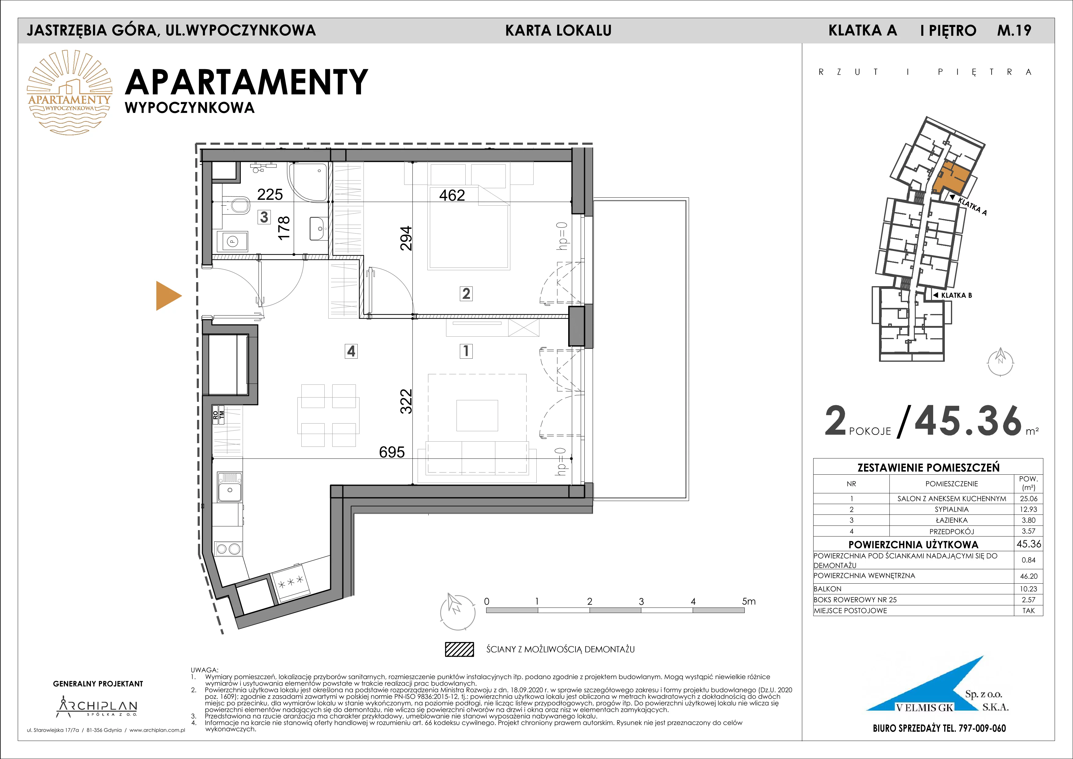 2 pokoje, apartament inwestycyjny 45,36 m², piętro 1, oferta nr MN19, Apartamenty Wypoczynkowa, Jastrzębia Góra, ul. Wypoczynkowa