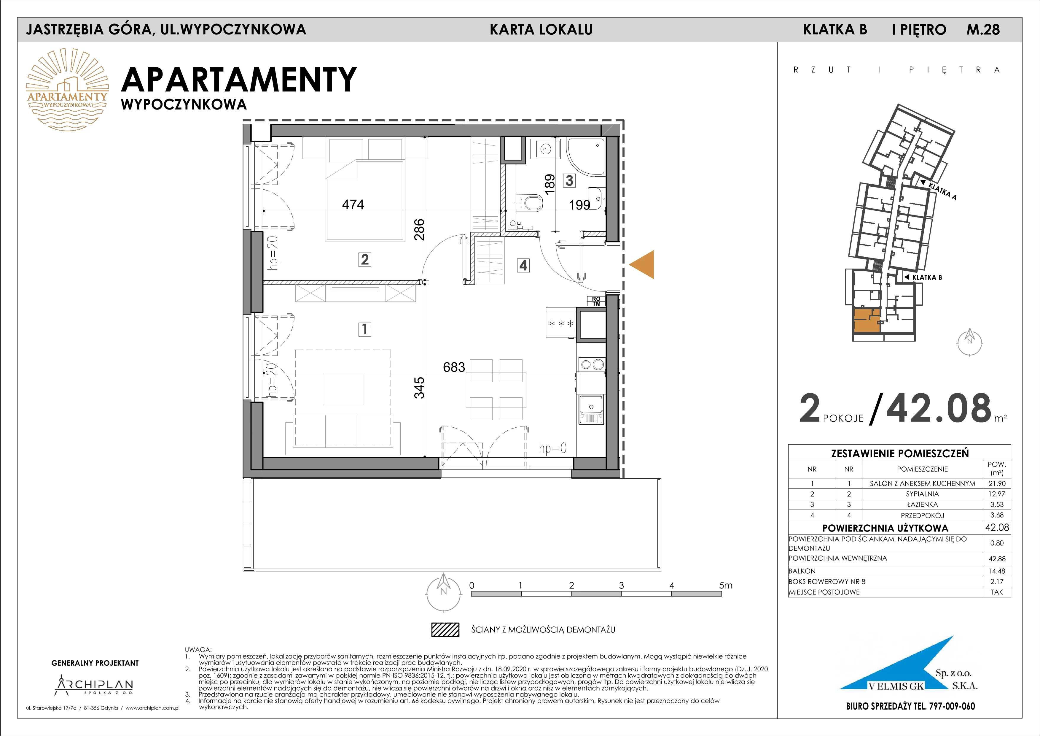 2 pokoje, apartament inwestycyjny 42,08 m², piętro 1, oferta nr MN28, Apartamenty Wypoczynkowa, Jastrzębia Góra, ul. Wypoczynkowa