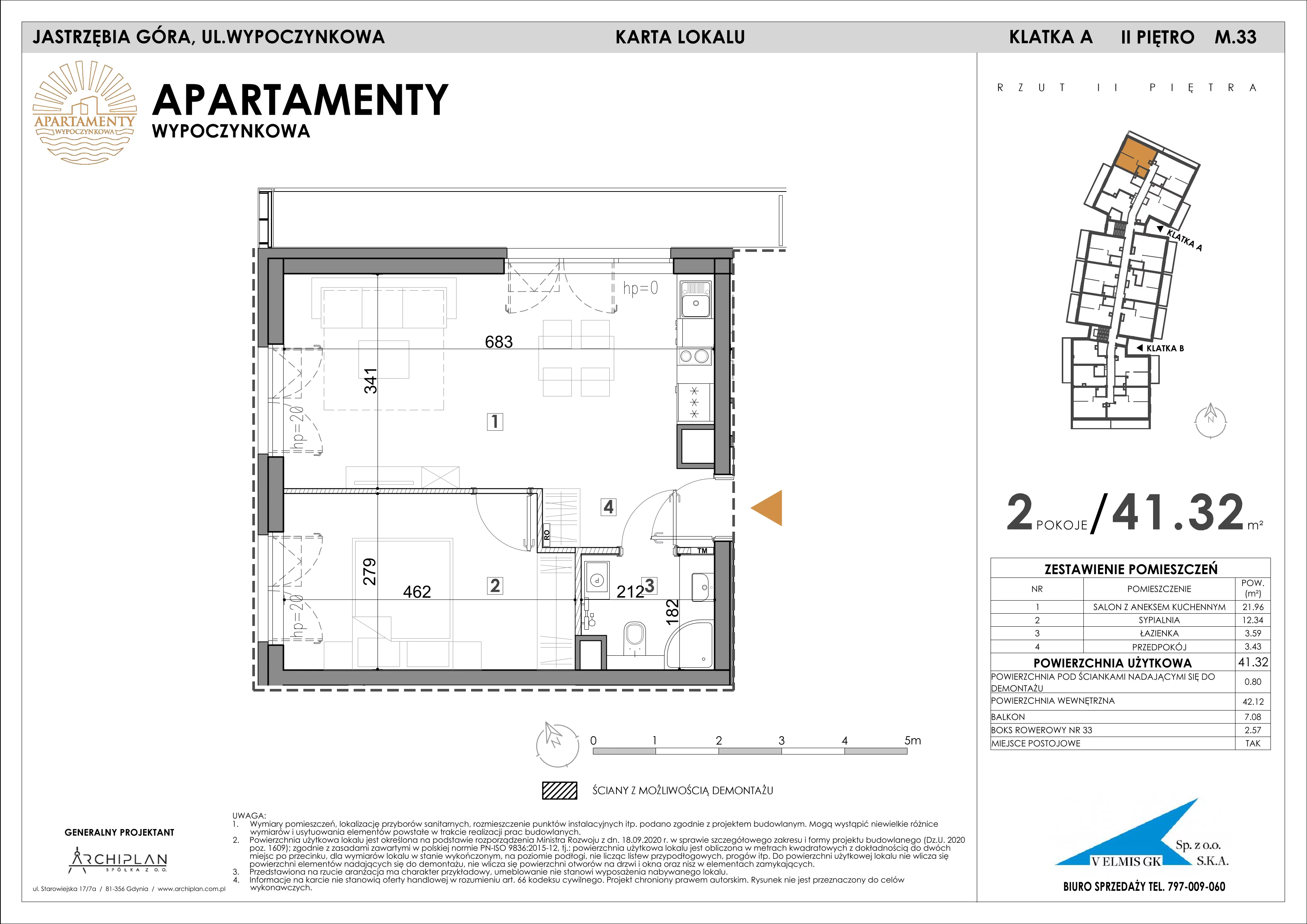 2 pokoje, apartament inwestycyjny 41,32 m², piętro 2, oferta nr MN33, Apartamenty Wypoczynkowa, Jastrzębia Góra, ul. Wypoczynkowa