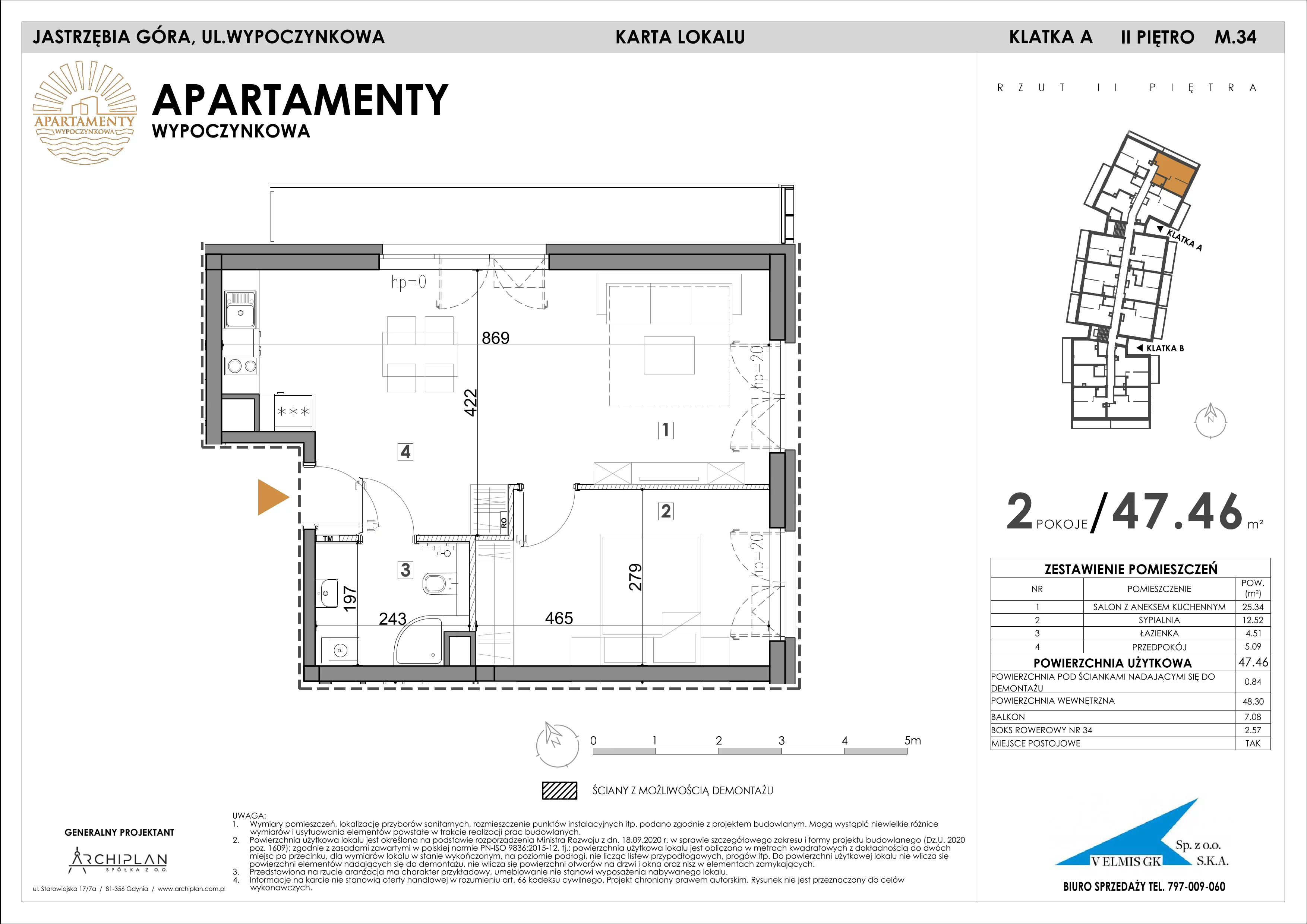 2 pokoje, apartament inwestycyjny 47,46 m², piętro 2, oferta nr MN34, Apartamenty Wypoczynkowa, Jastrzębia Góra, ul. Wypoczynkowa