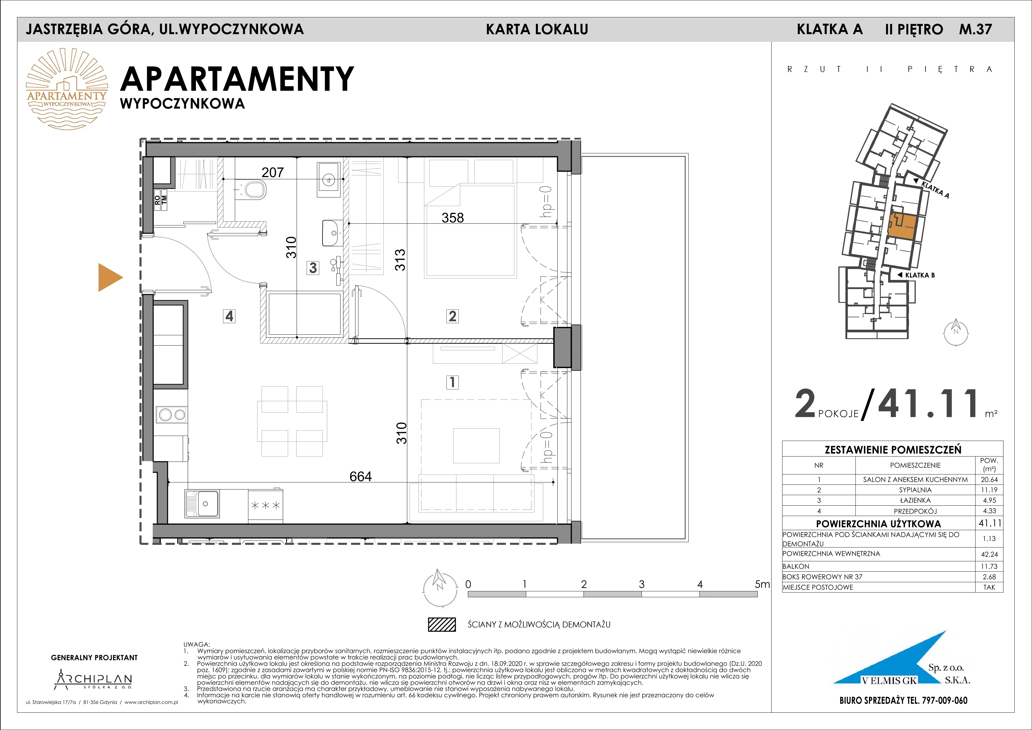 2 pokoje, apartament inwestycyjny 41,11 m², piętro 2, oferta nr MN37, Apartamenty Wypoczynkowa, Jastrzębia Góra, ul. Wypoczynkowa