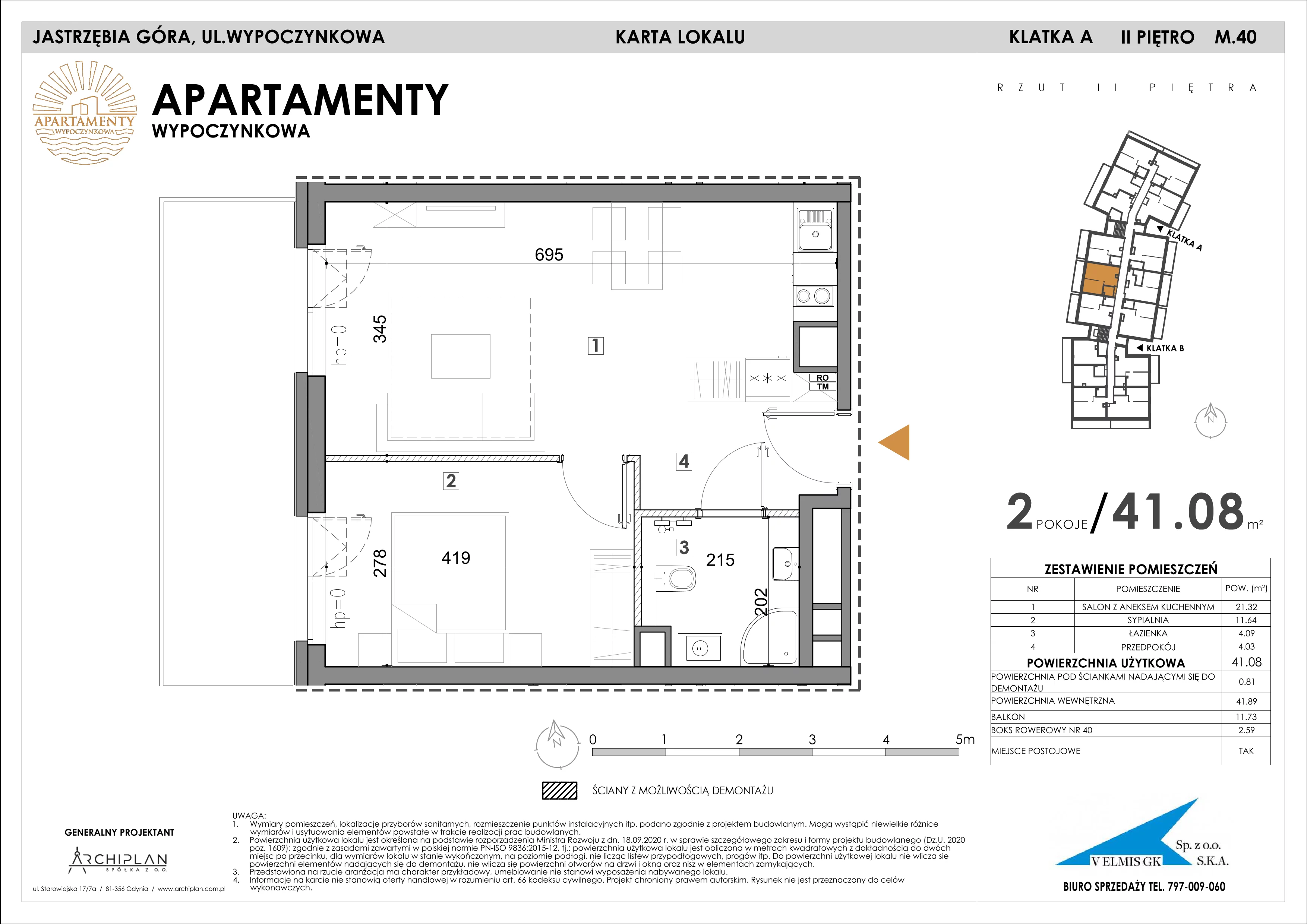 2 pokoje, apartament inwestycyjny 41,08 m², piętro 2, oferta nr MN40, Apartamenty Wypoczynkowa, Jastrzębia Góra, ul. Wypoczynkowa
