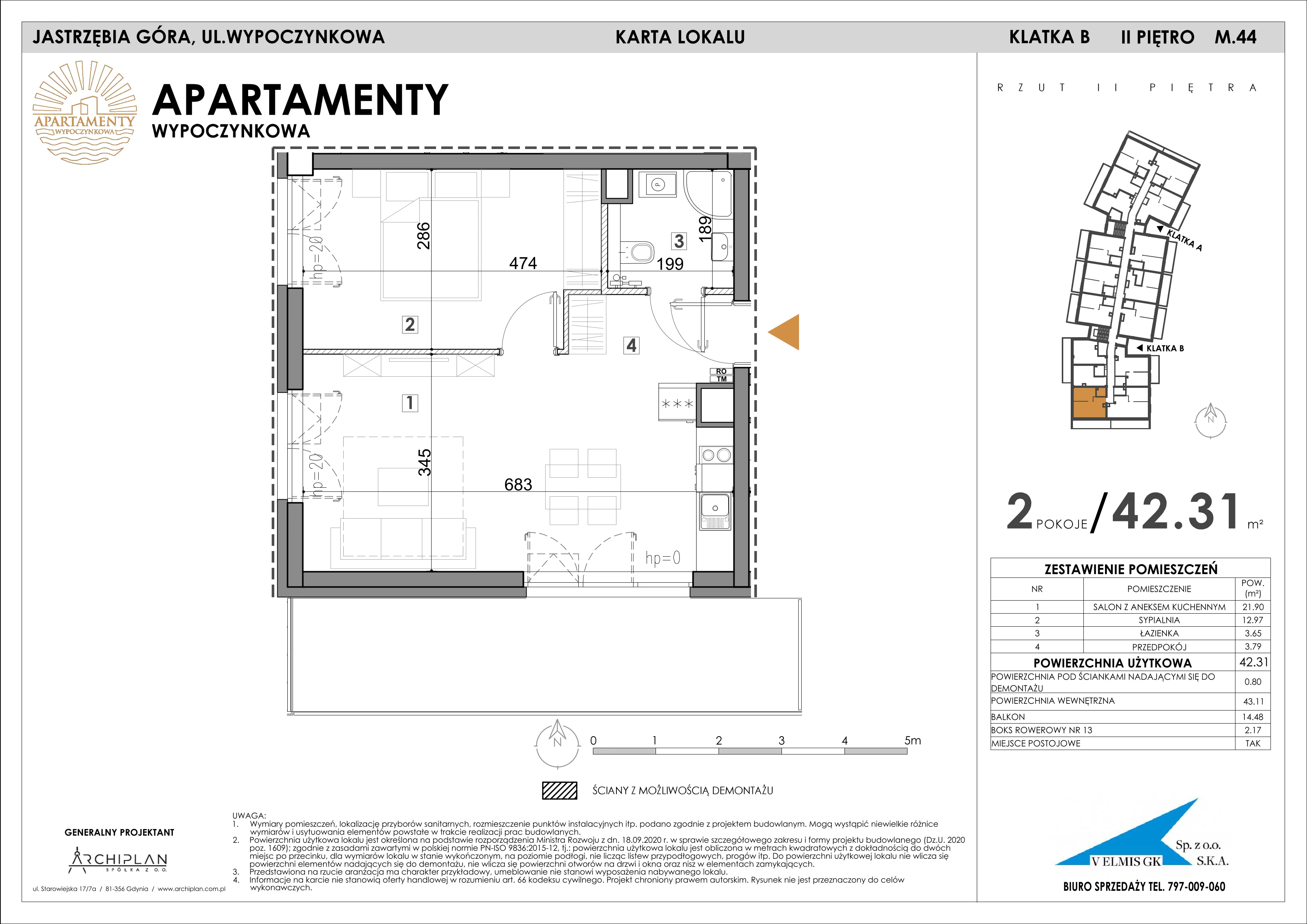 2 pokoje, apartament inwestycyjny 42,31 m², piętro 2, oferta nr MN44, Apartamenty Wypoczynkowa, Jastrzębia Góra, ul. Wypoczynkowa